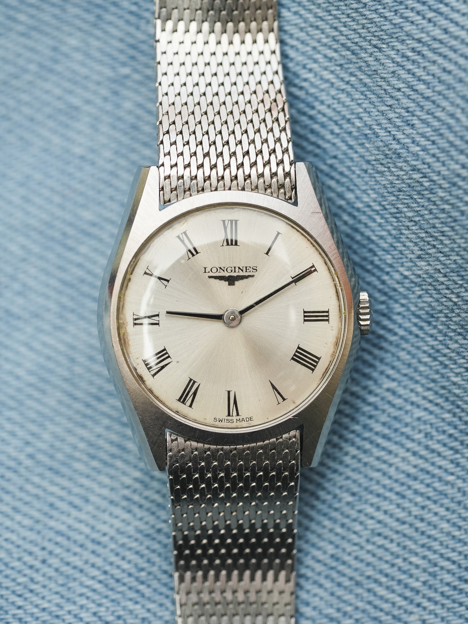 Longines - mini Dress Watch en maille milanaise acier index romain - 1970s - Atelier Victor - Vintage Shop