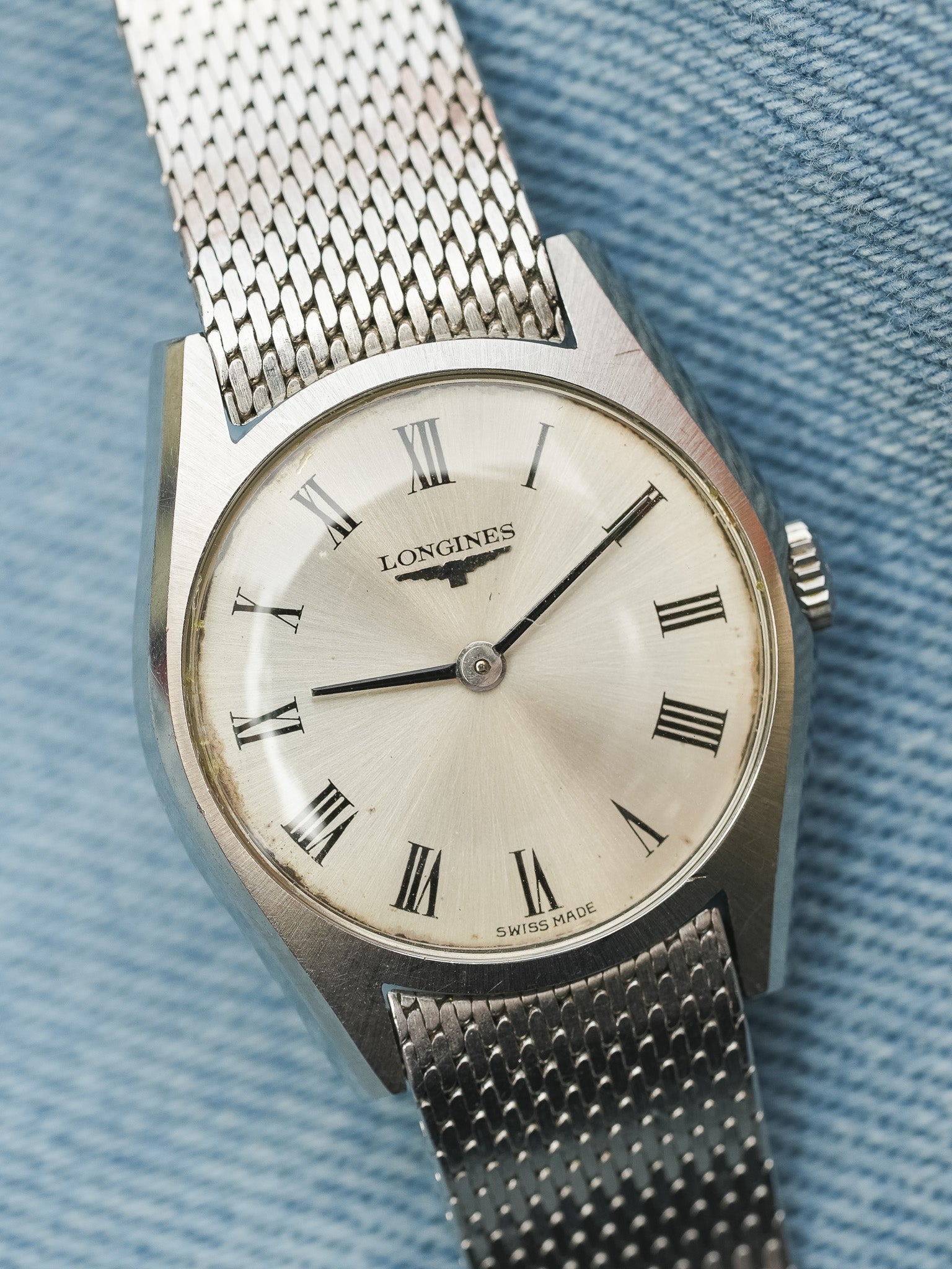 Longines - mini Dress Watch en maille milanaise acier index romain - 1970s - Atelier Victor - Vintage Shop