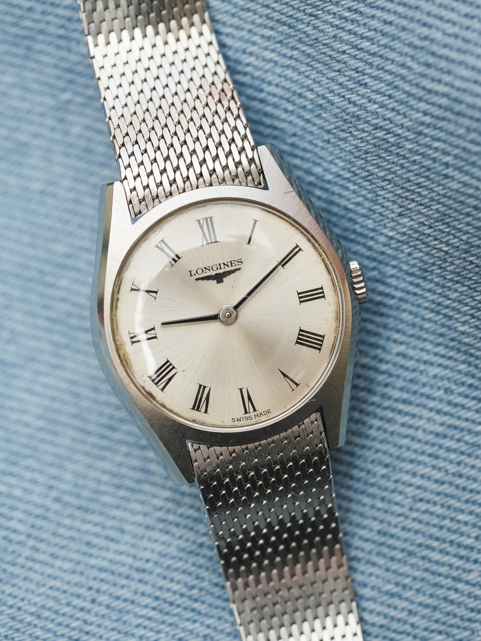 Longines - mini Dress Watch en maille milanaise acier index romain - 1970s - Atelier Victor - Vintage Shop