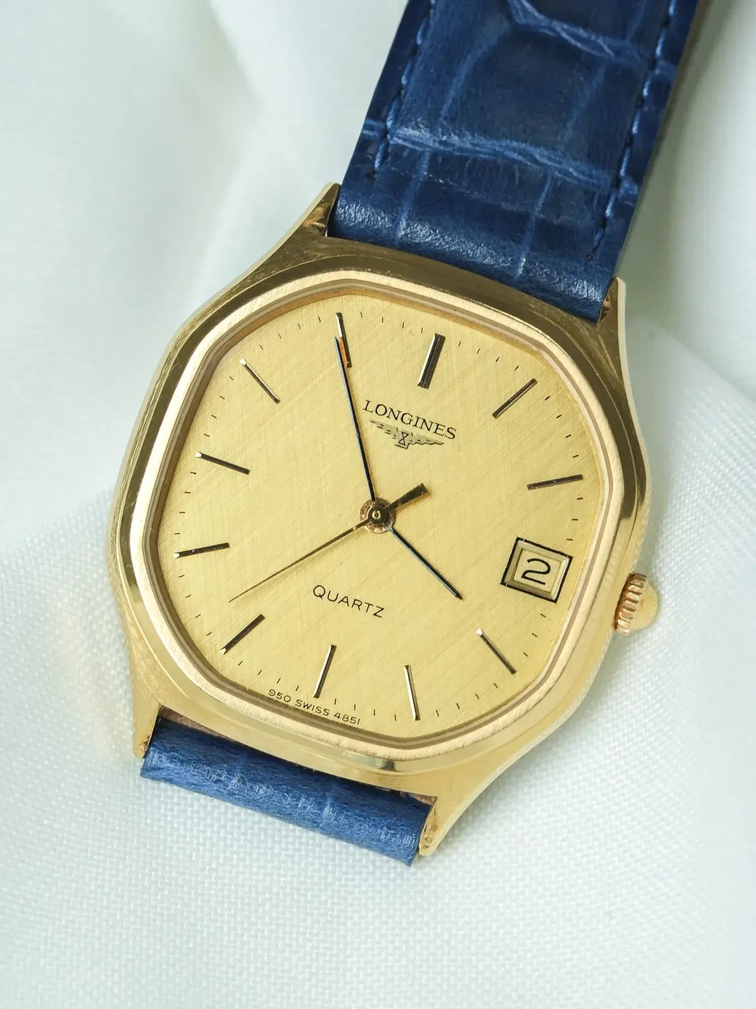 Longines - Octogonale Plaqué or Cadran Lin date - 1980s - Atelier Victor