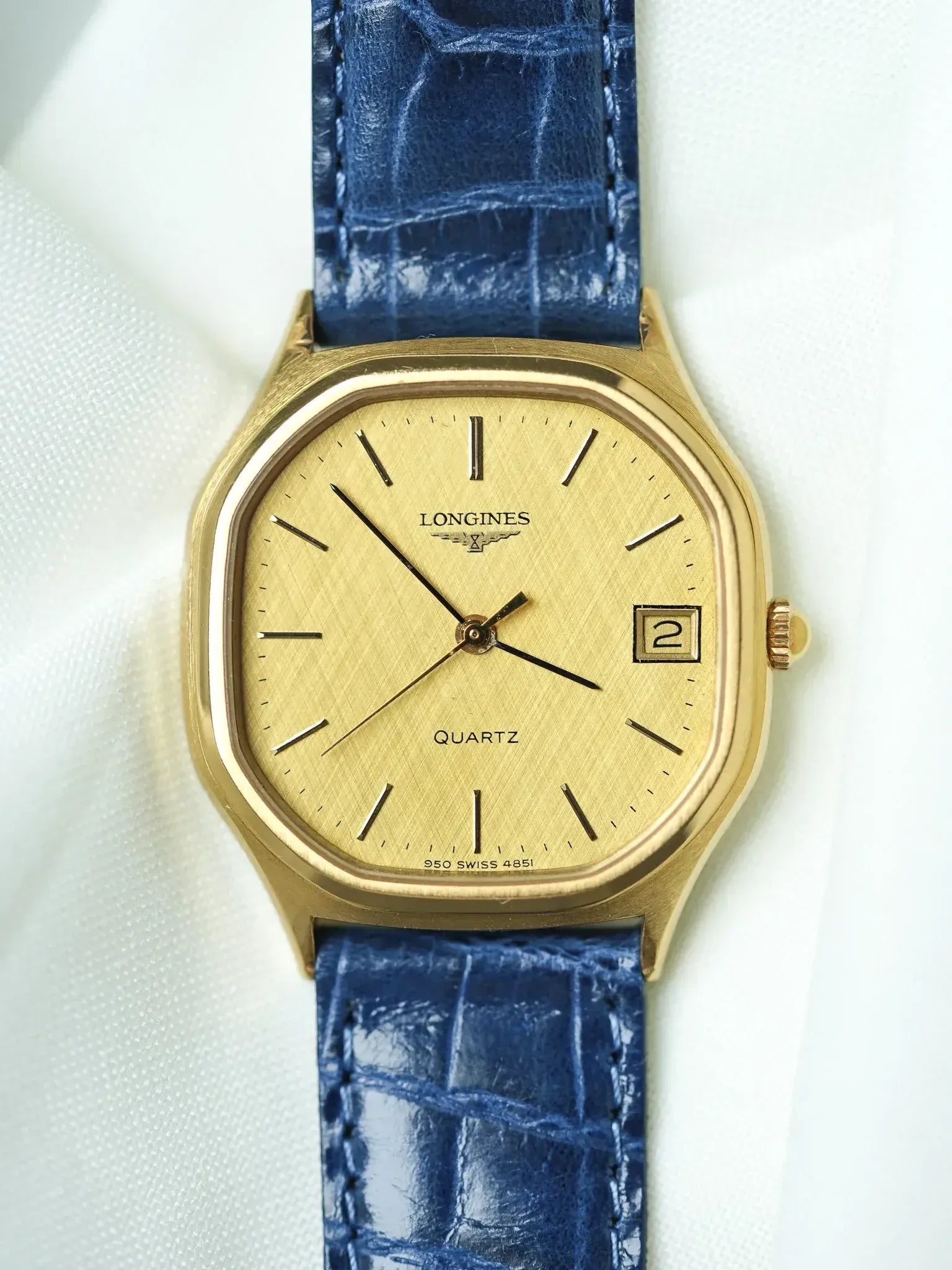 Longines - Octogonale Plaqué or Cadran Lin date - 1980s - Atelier Victor