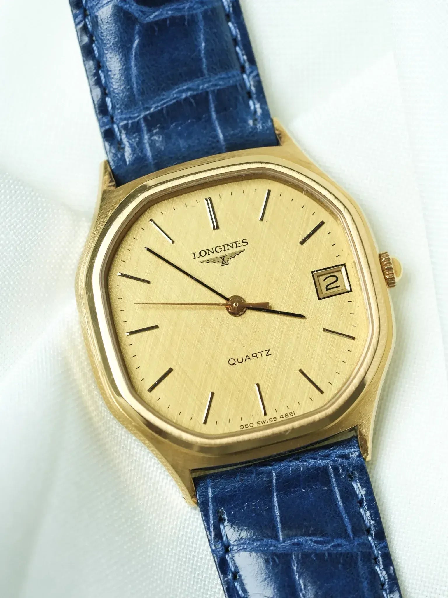 Longines - Octogonale Plaqué or Cadran Lin date - 1980s - Atelier Victor