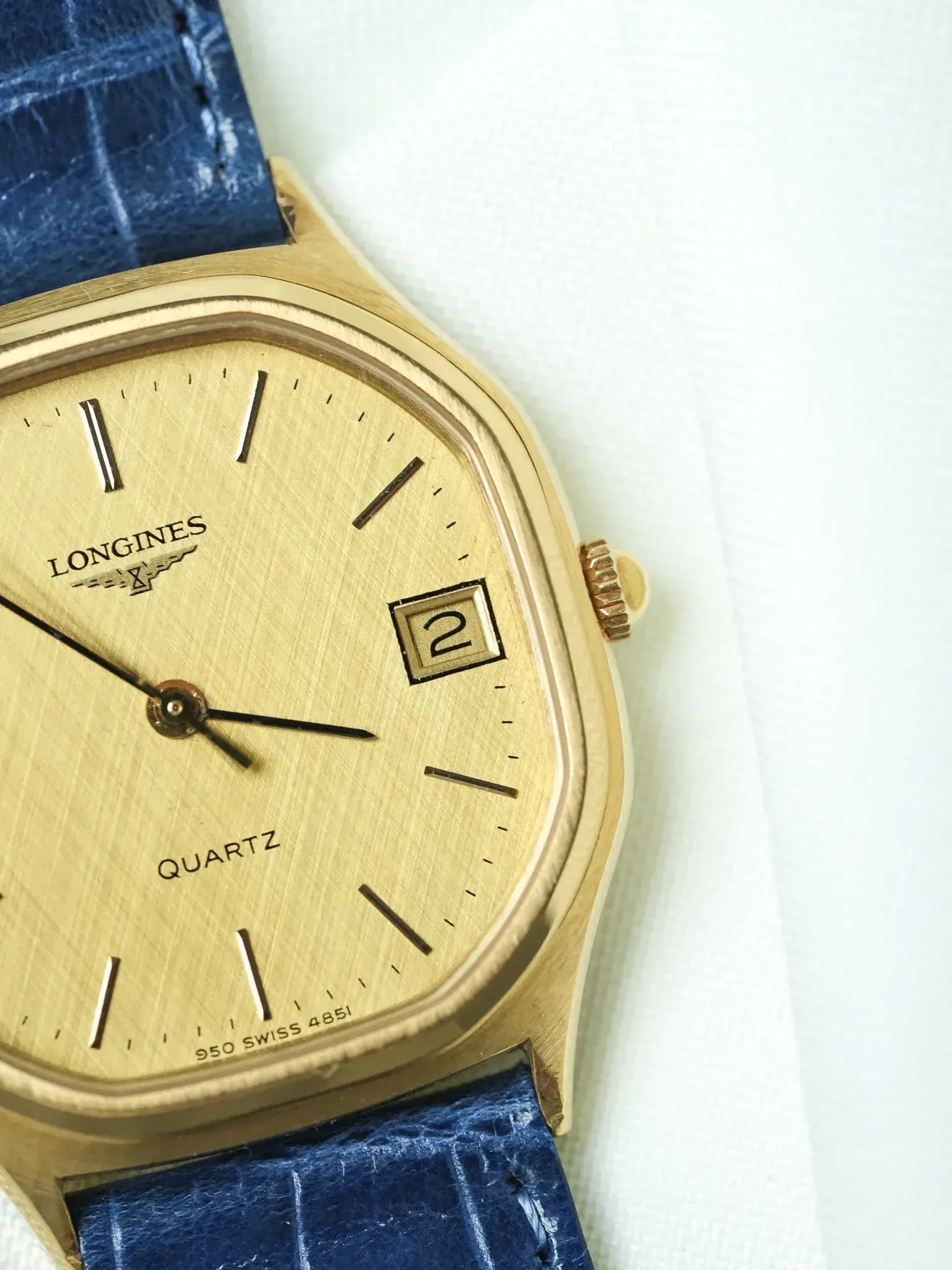 Longines - Octogonale Plaqué or Cadran Lin date - 1980s - Atelier Victor