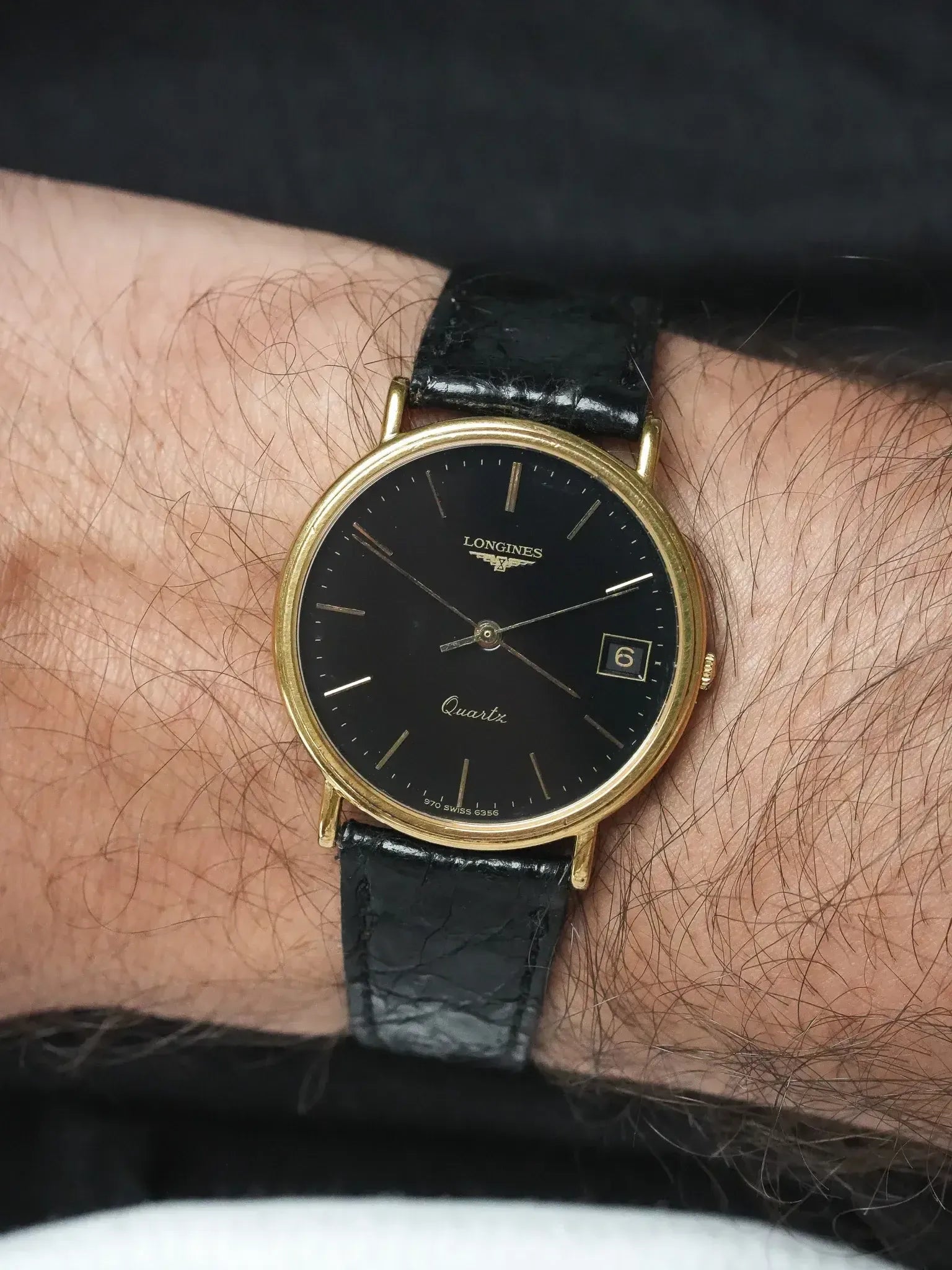 Longines - Ronde Noir Date Plaqué or - 1980s