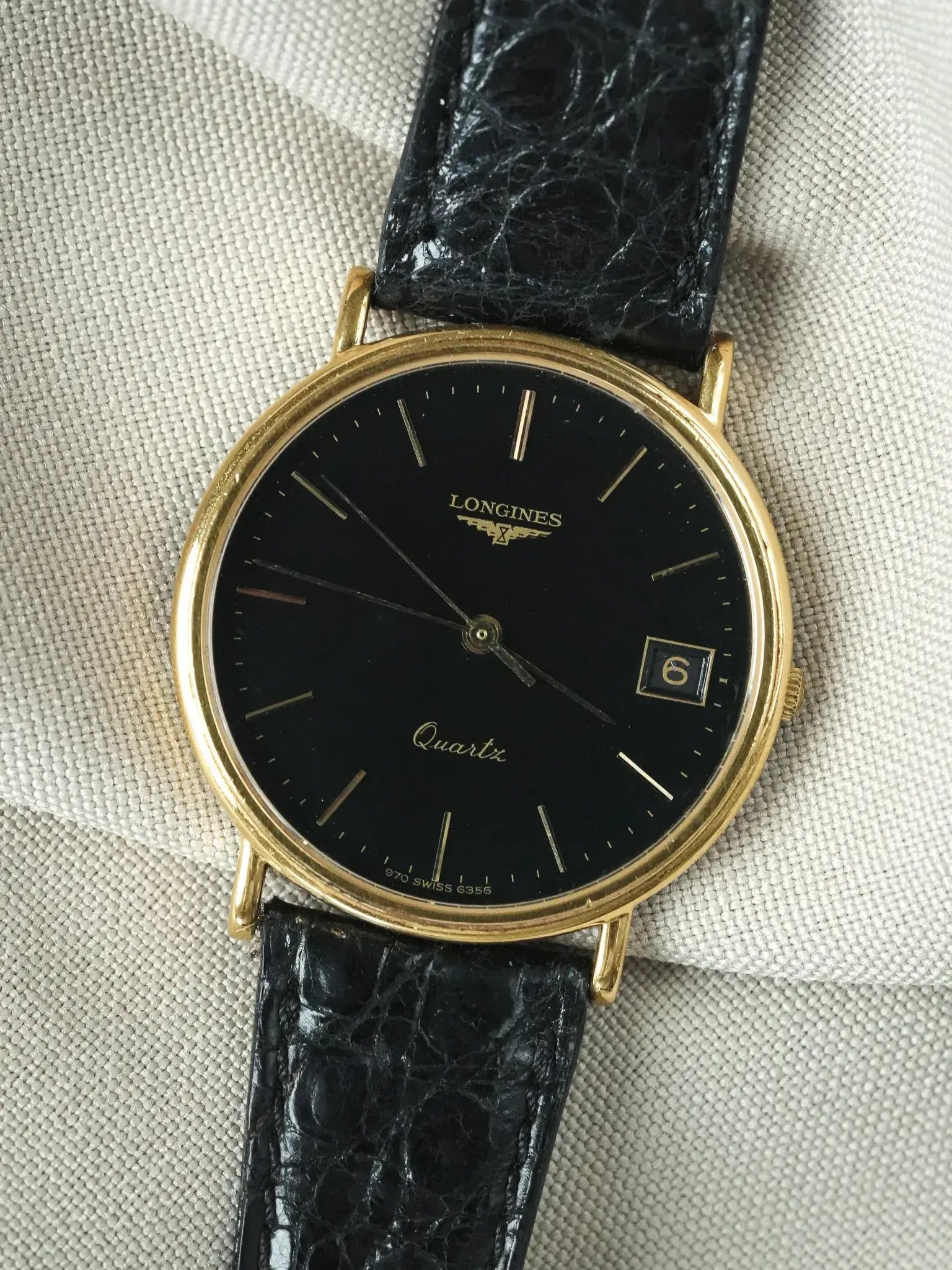 Longines - Ronde Noir Date Plaqué or - 1980s - Atelier Victor