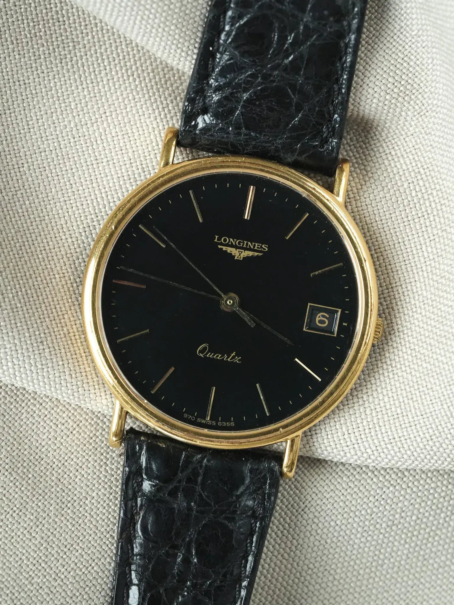 Longines - Black Round Date Gold Plated - 1980s