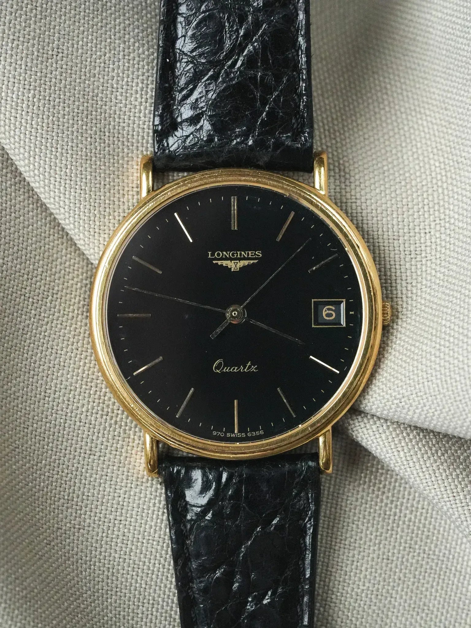 Longines - Ronde Noir Date Plaqué or - 1980s - Atelier Victor
