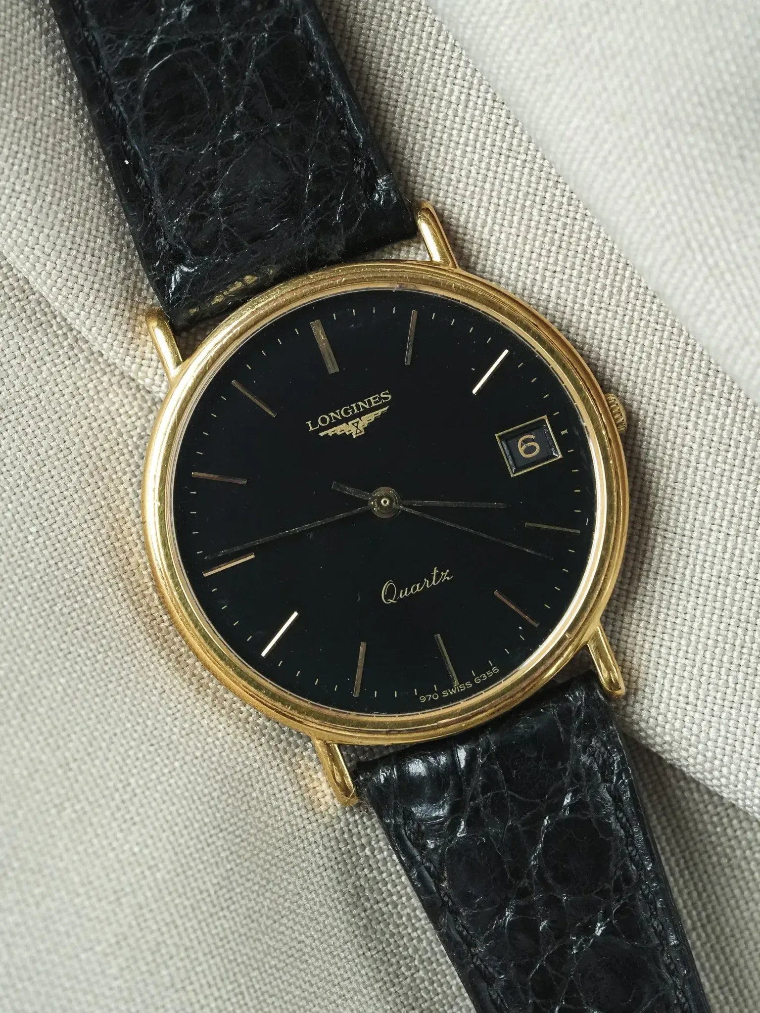 Longines - Ronde Noir Date Plaqué or - 1980s - Atelier Victor