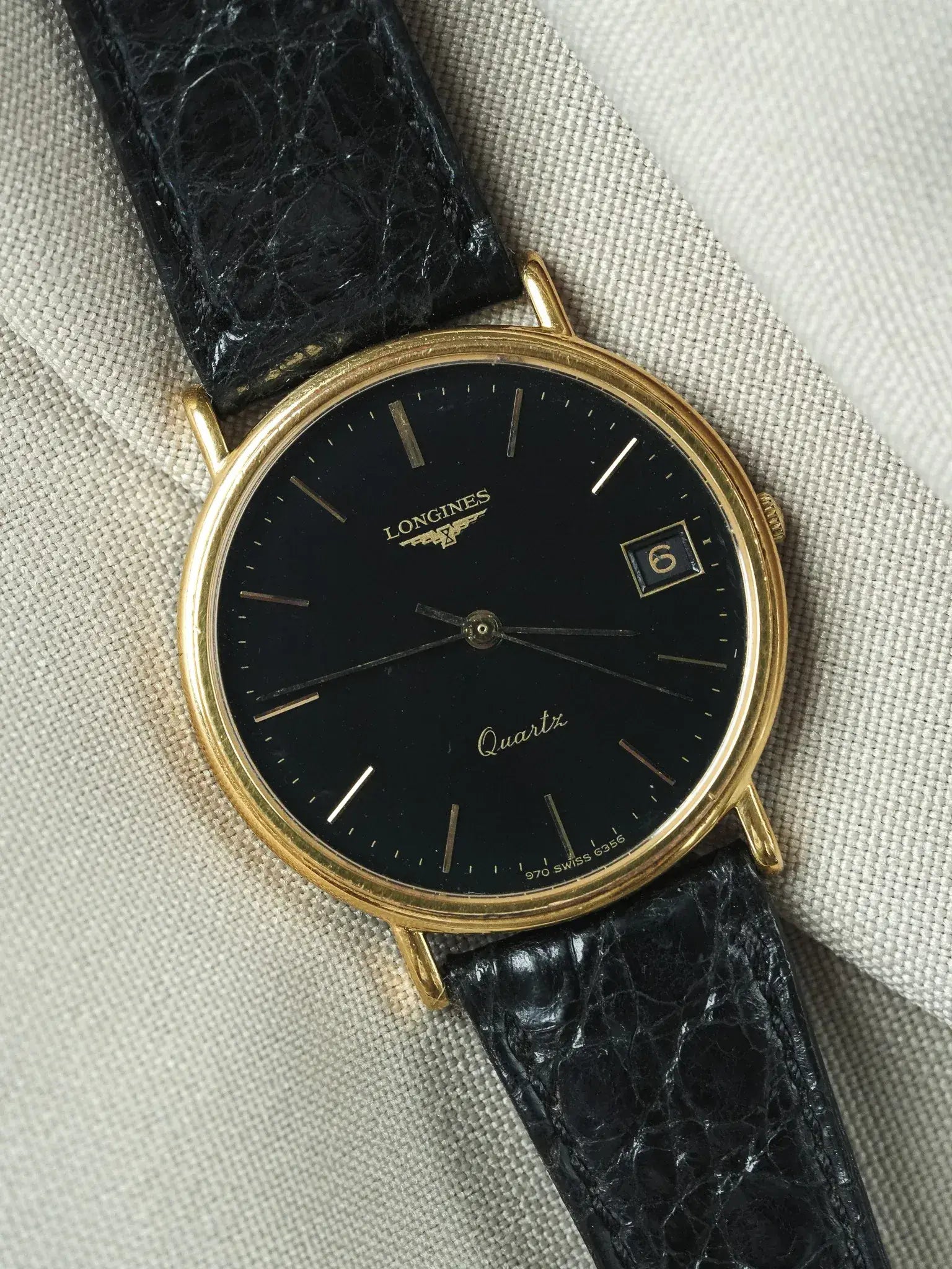 Longines - Black Round Date Gold Plated - 1980s