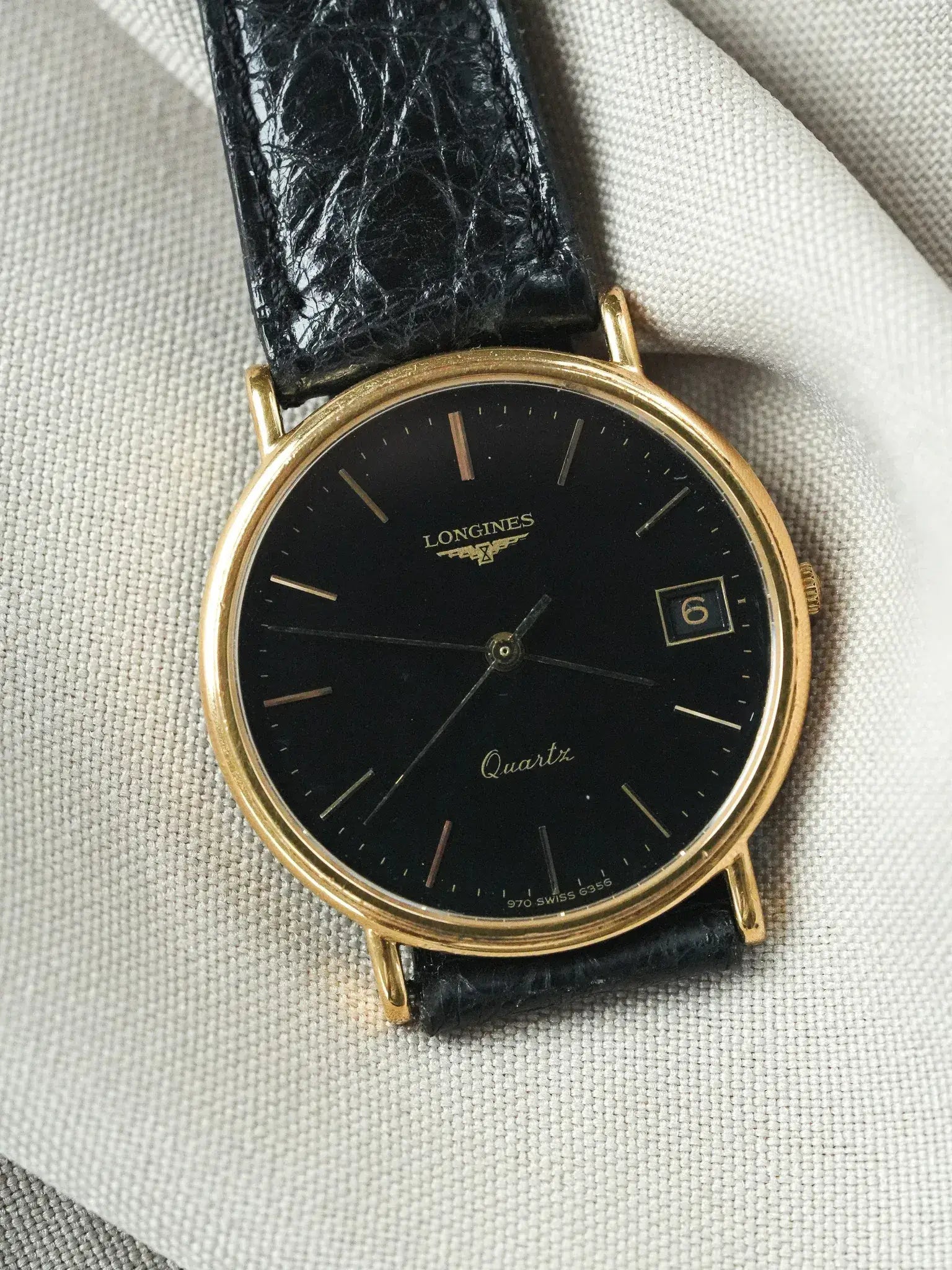 Longines - Black Round Date Gold Plated - 1980s