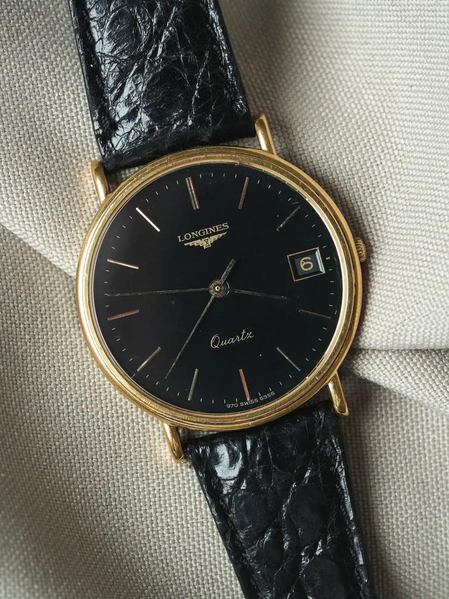 Longines - Black Round Date Gold Plated - 1980s