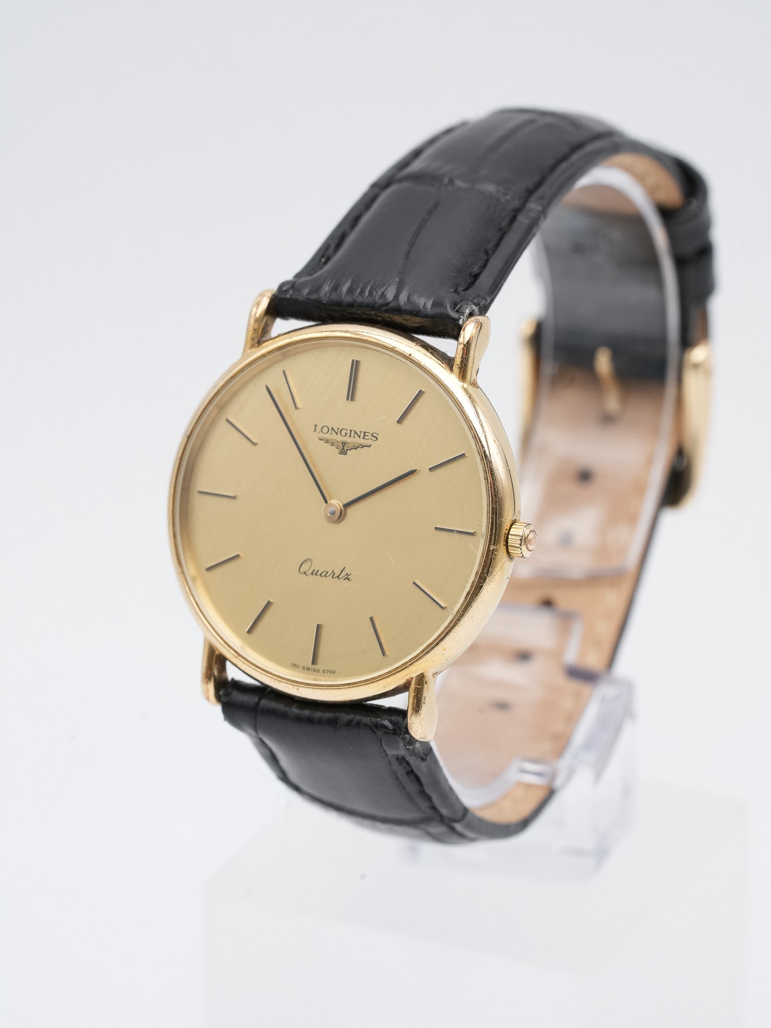 Longines - Ronde plaqué or lin - 1980s - Atelier Victor - Vintage Shop