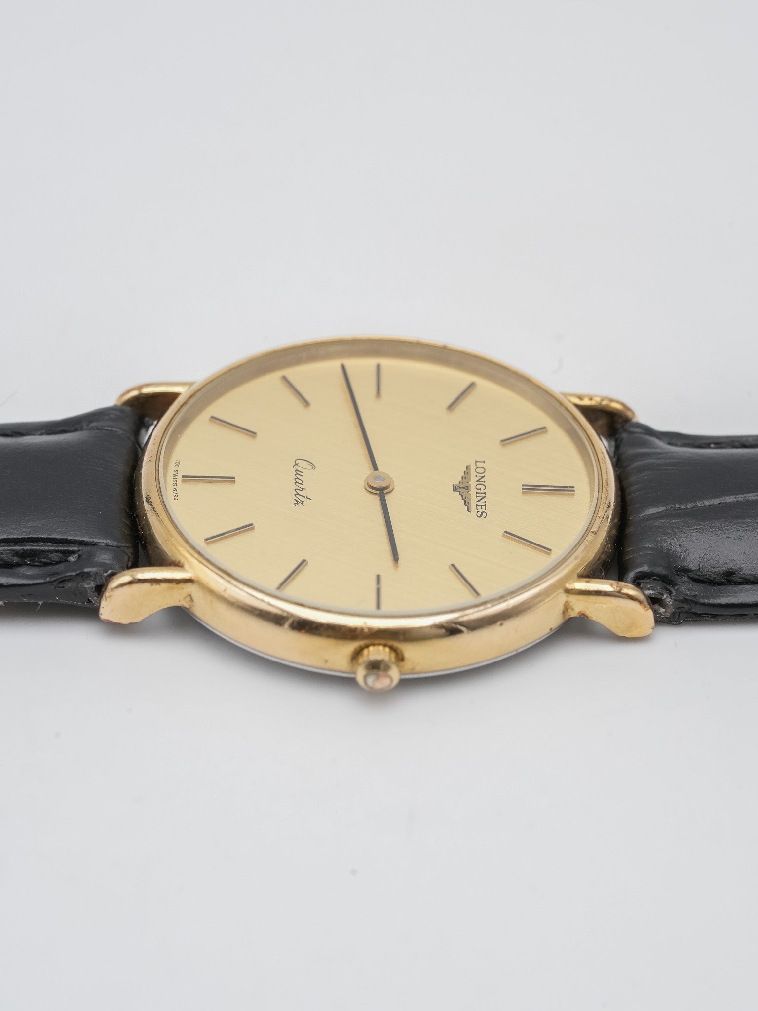 Longines - Ronde plaqué or lin - 1980s - Atelier Victor - Vintage Shop