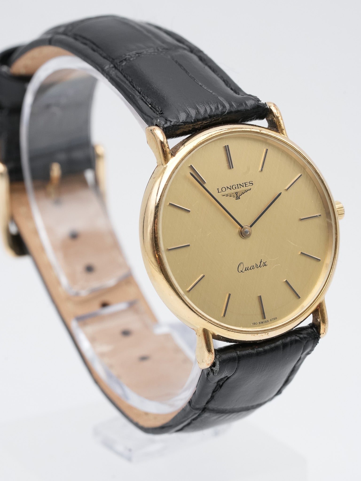 Longines - Ronde plaqué or lin - 1980s - Atelier Victor - Vintage Shop