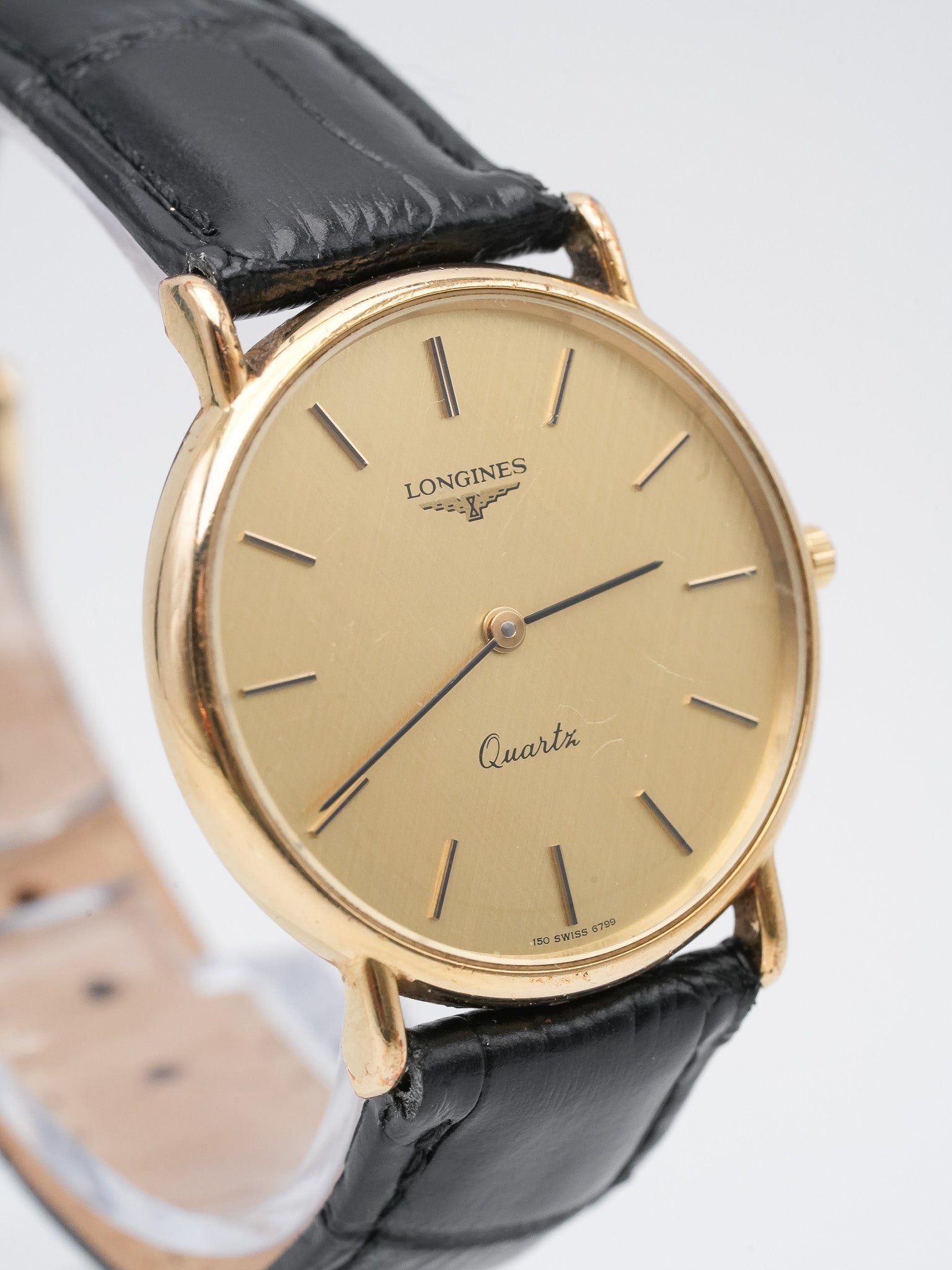 Longines - Ronde plaqué or lin - 1980s - Atelier Victor - Vintage Shop