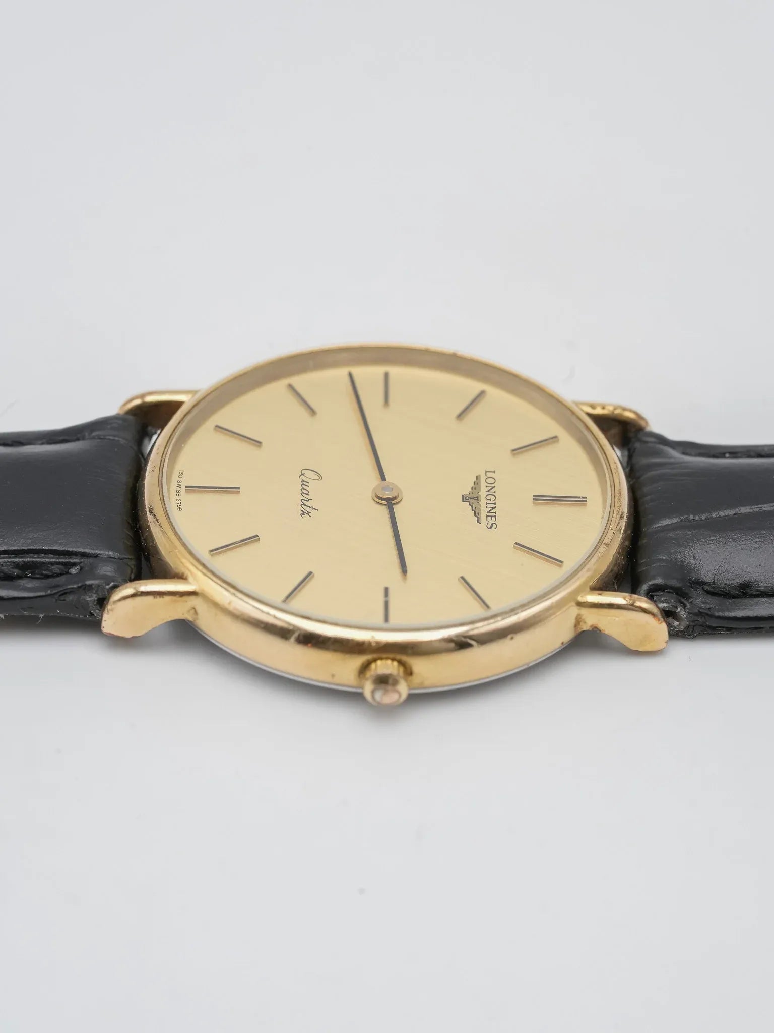 Longines - Ronde plaqué or lin - 1980s - Atelier Victor - Vintage Shop