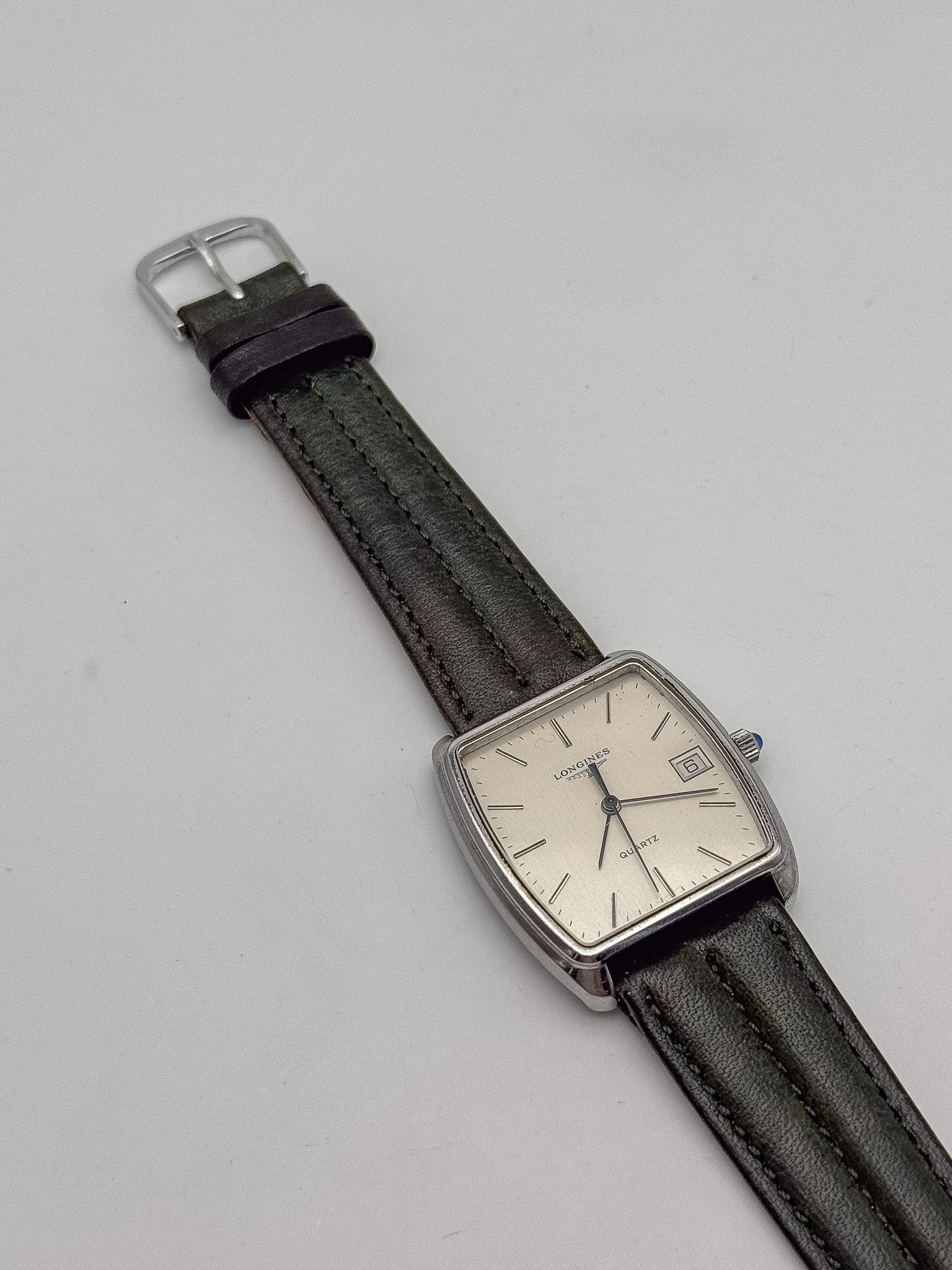 Longines - Tonneau XL Cadran Acier - 1980s - Atelier Victor Paris - Vintage Watch Shop Dubai