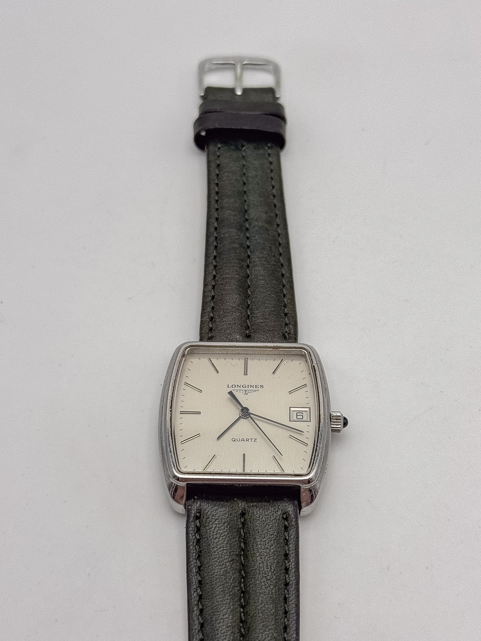 Longines - Tonneau XL Cadran Acier - 1980s - Atelier Victor Paris - Vintage Watch Shop Dubai