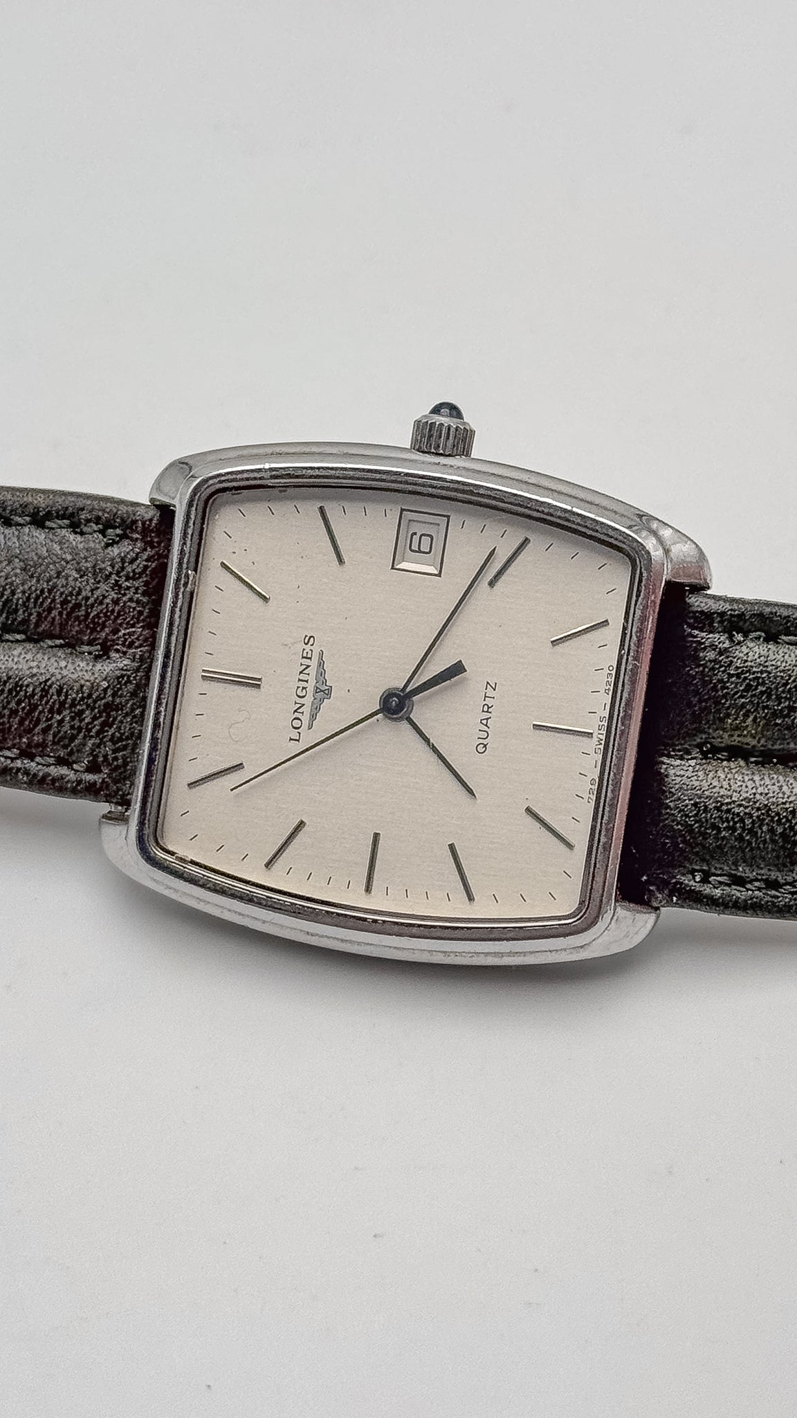 Longines - Tonneau XL Cadran Acier - 1980s - Atelier Victor Paris - Vintage Watch Shop Dubai