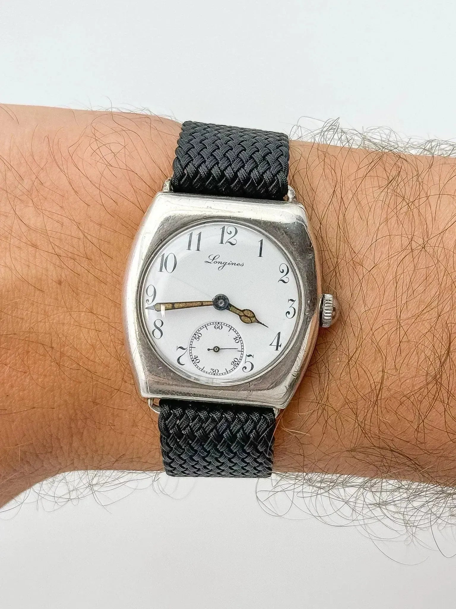 Longines - WW1 Tonneau Argent massif 935 émail Oversized - 1915 - Atelier Victor