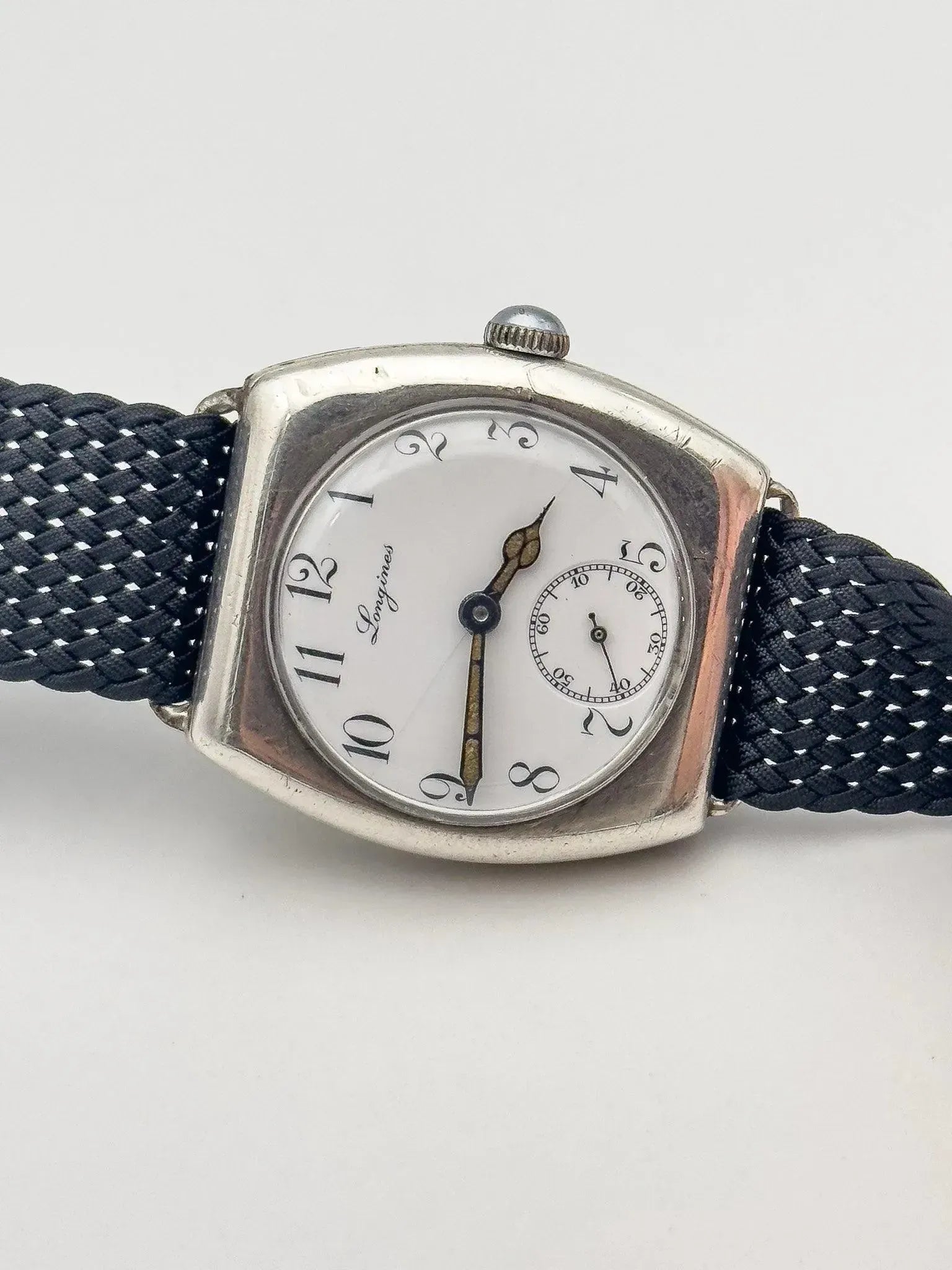 Longines - WW1 Tonneau Argent massif 935 émail Oversized - 1915 - Atelier Victor