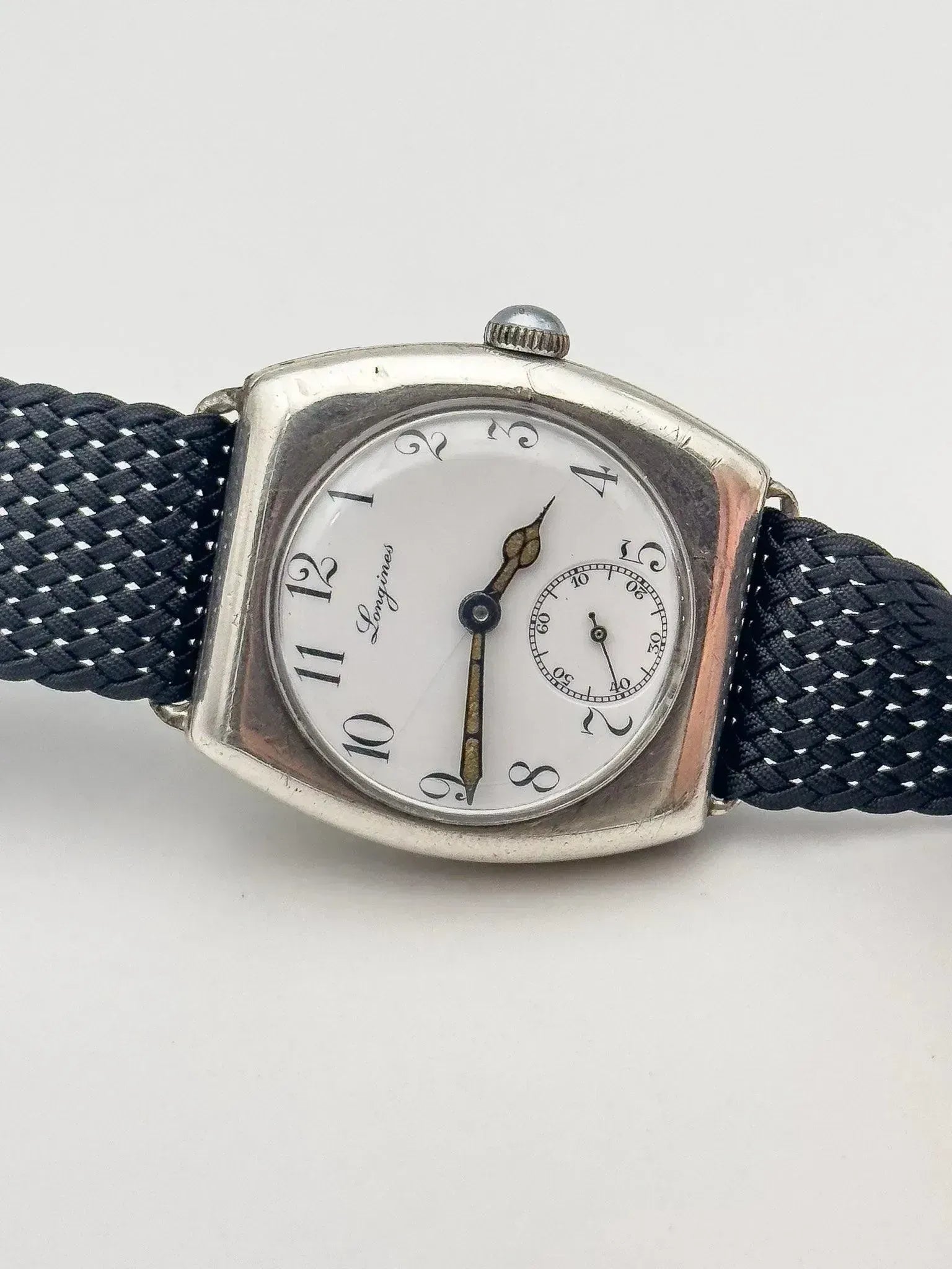 Longines - WW1 Tonneau Argent massif 935 émail Oversized - 1915 - Atelier Victor