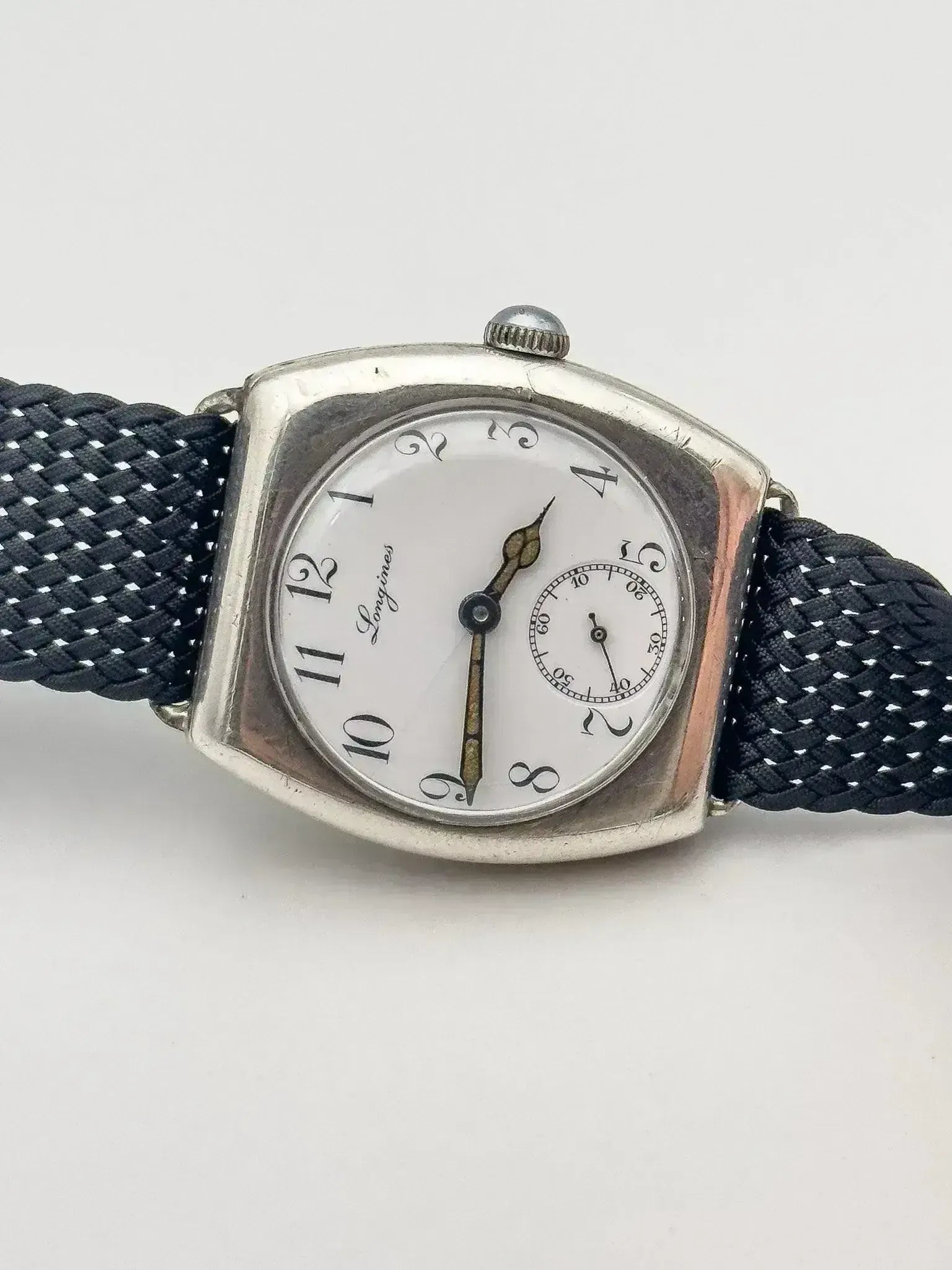 Longines - WW1 Tonneau Argent massif 935 émail Oversized - 1915 - Atelier Victor