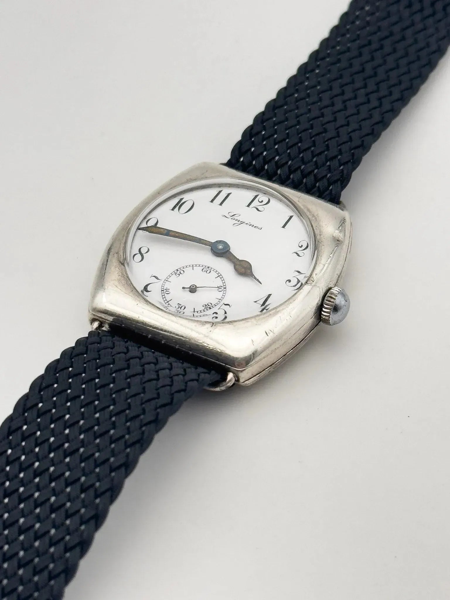 Longines - WW1 Tonneau Argent massif 935 émail Oversized - 1915 - Atelier Victor - Vintage Shop