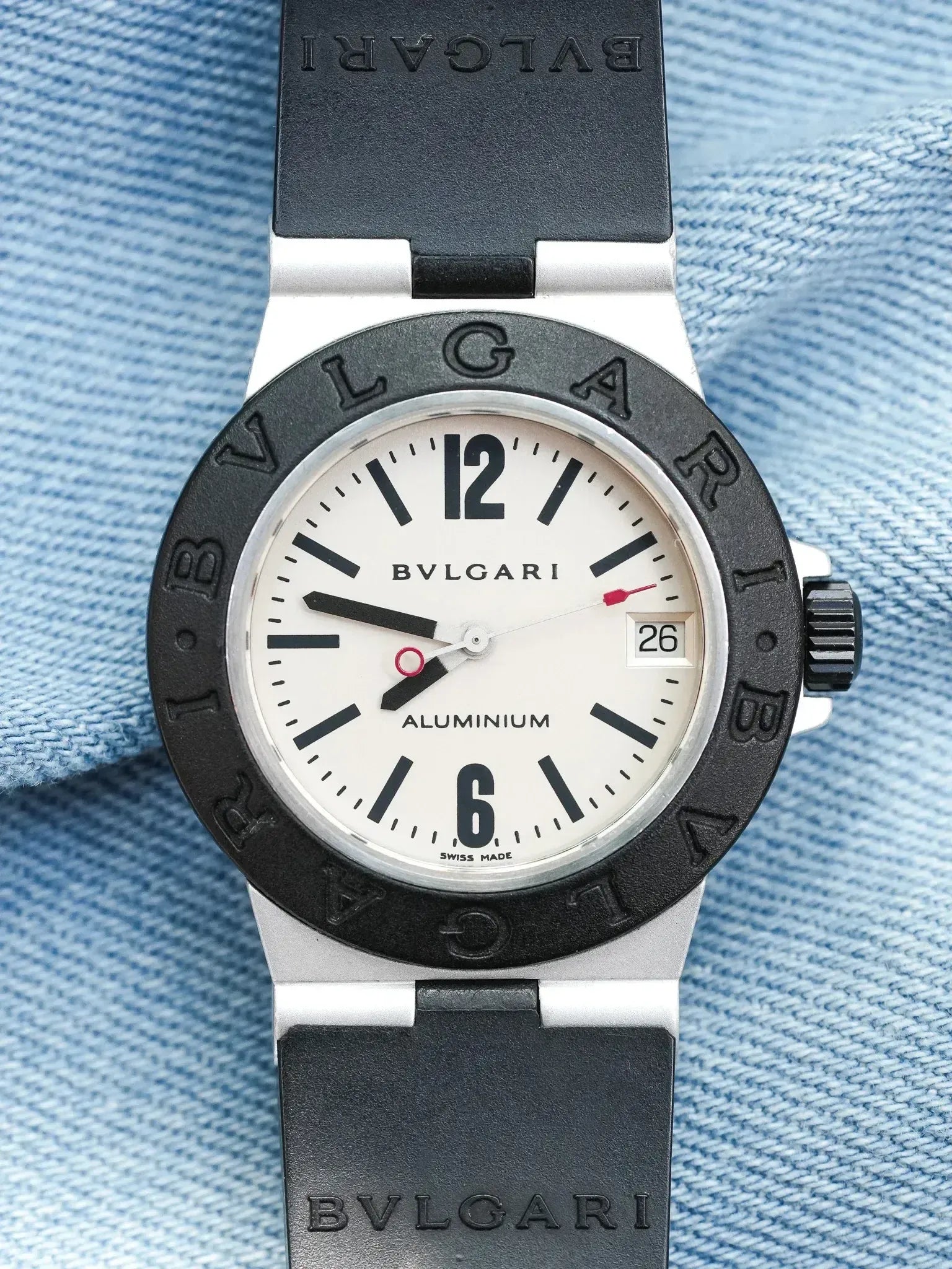 Bvlgari - Aluminum 29mm Crème Caoutchouc noir - 1990s - Atelier Victor