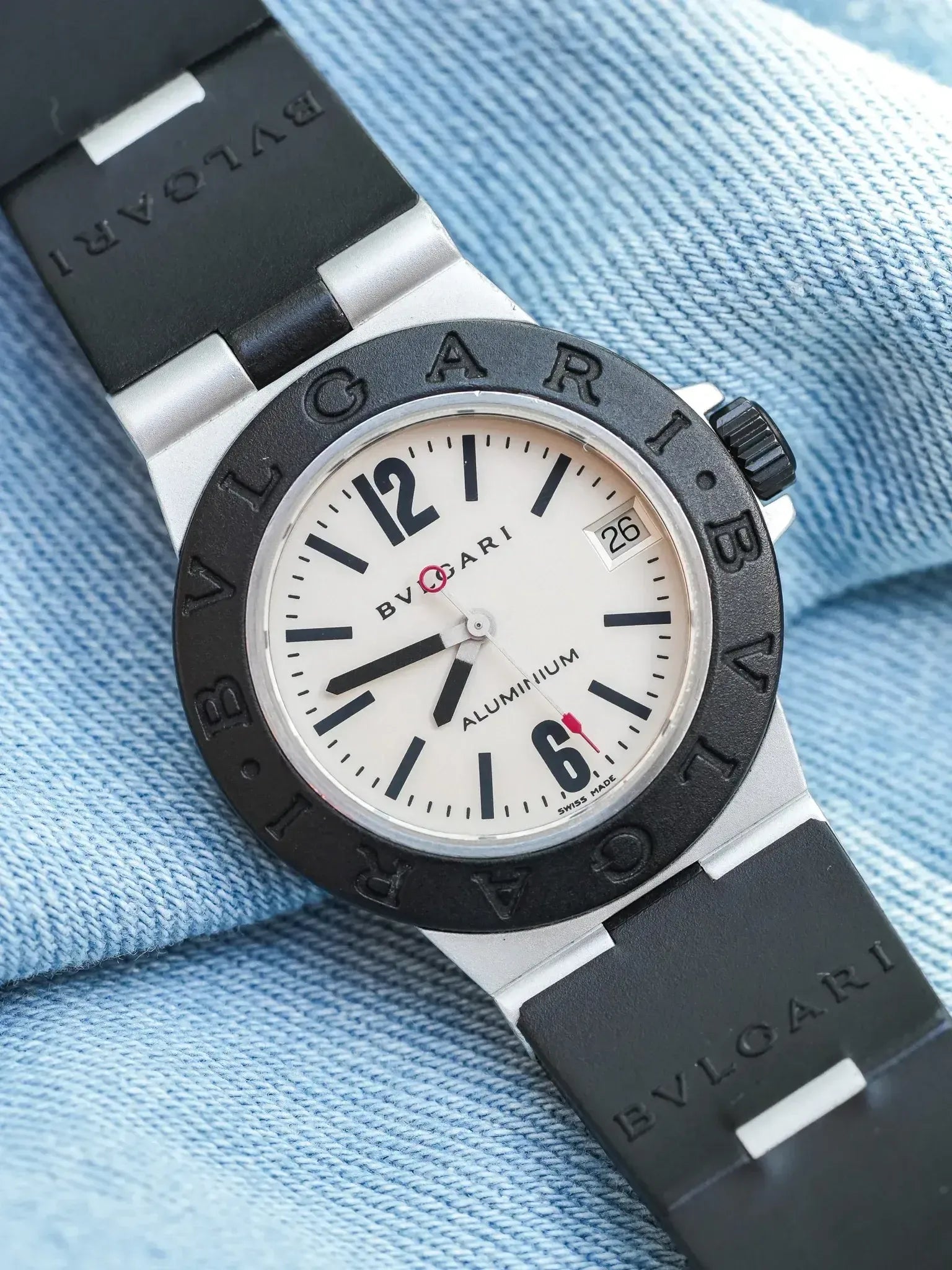 Bvlgari - Aluminum 29mm Crème Caoutchouc noir - 1990s - Atelier Victor