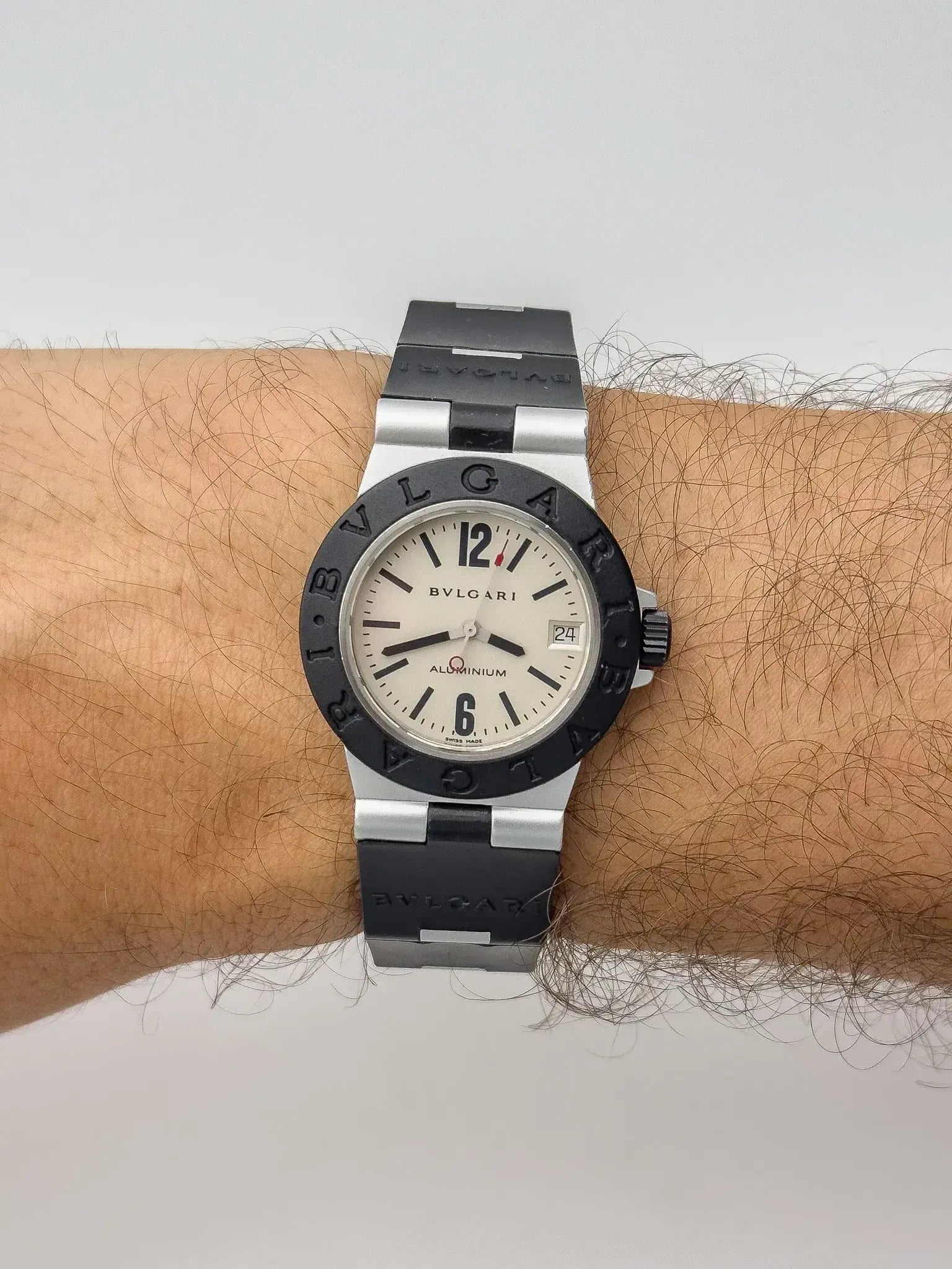 Bvlgari - Aluminum 29mm Crème Caoutchouc noir - 1990s - Atelier Victor