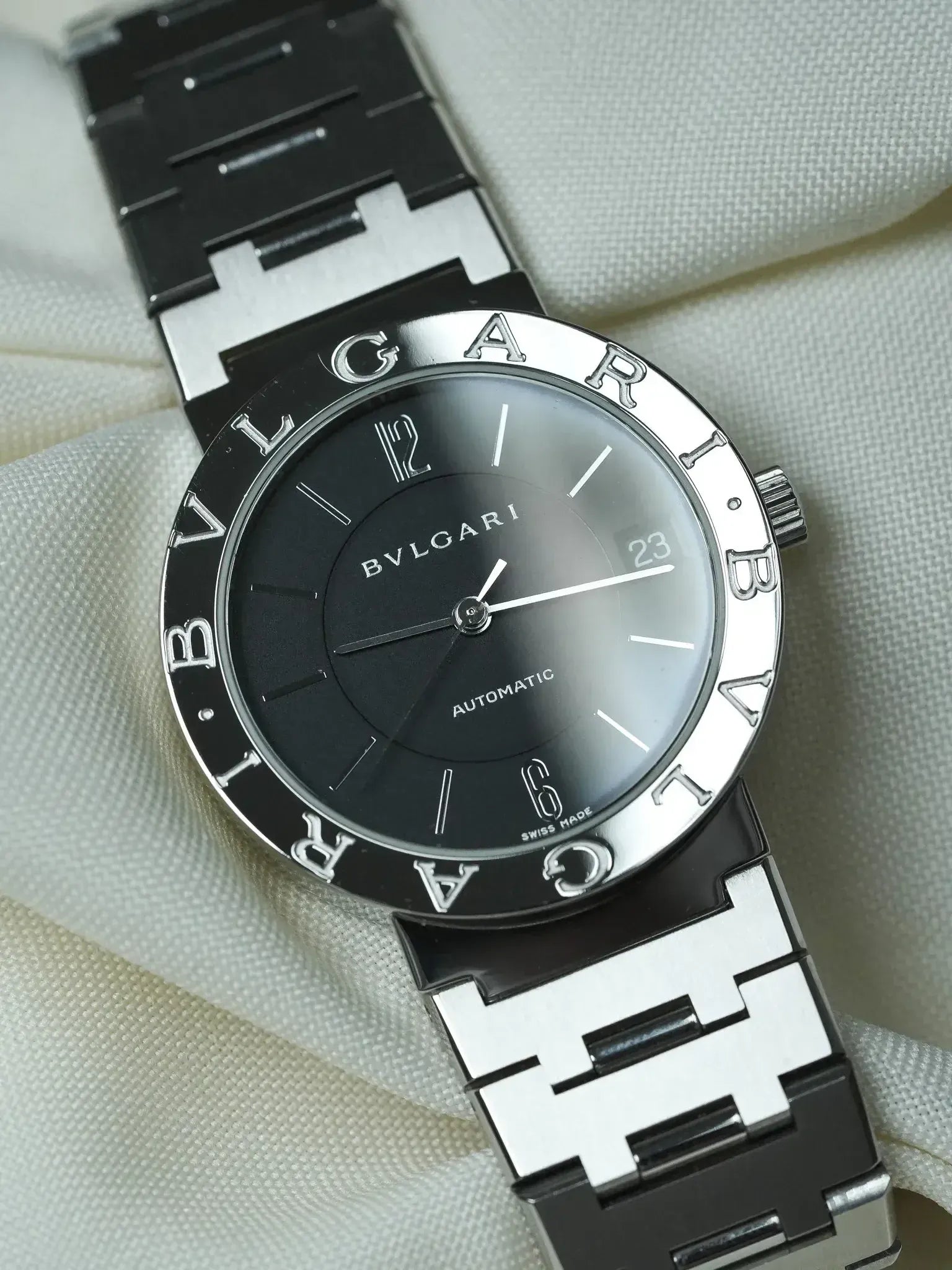 Montre Bvlgari Diagono BB33SS Acier (Années 2000) – Automatique & Cadran Noir - Atelier Victor