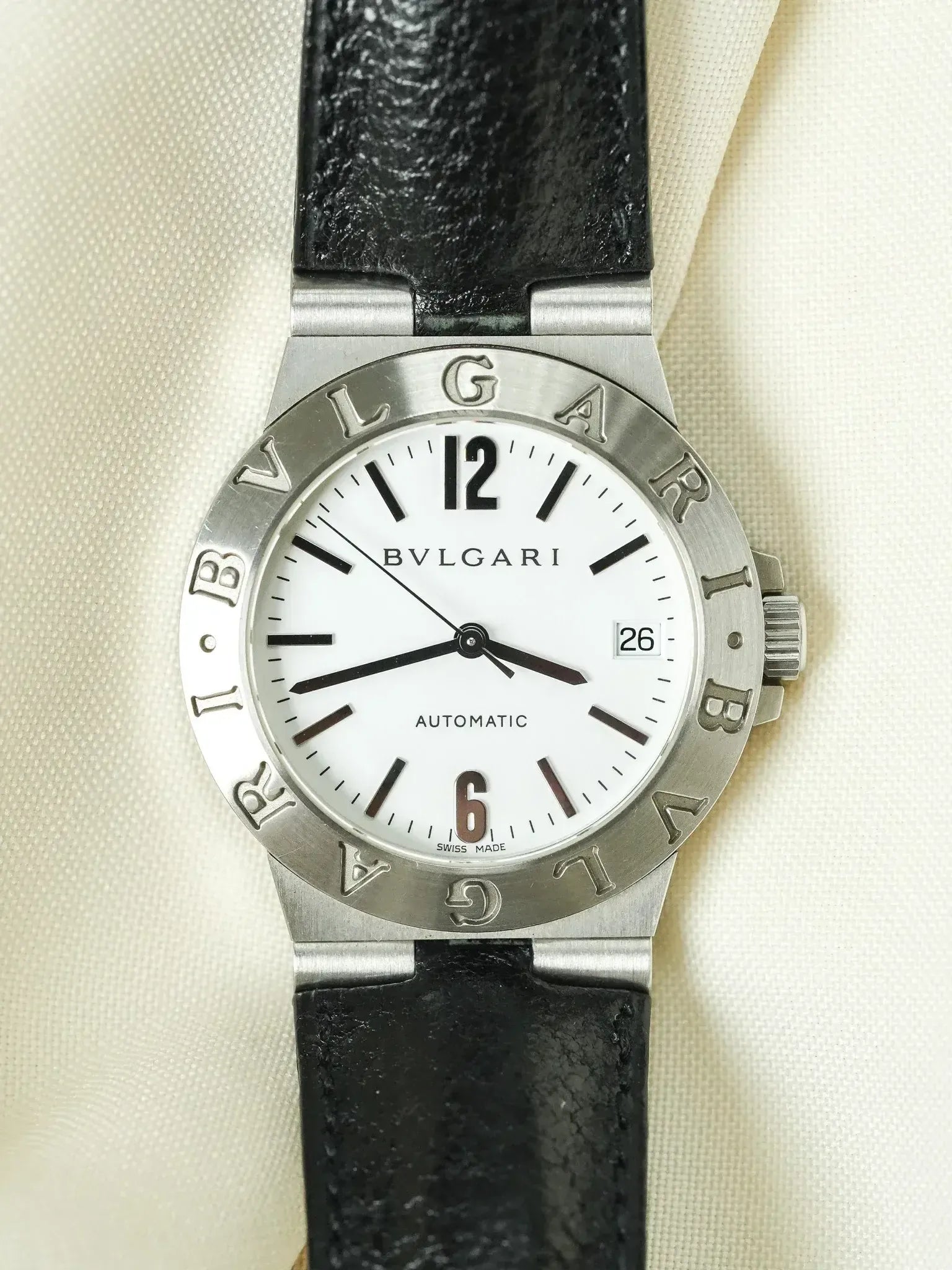 Bvlgari - Diagono LCV35S Cuir automatique cadran blanc - 2000s - Atelier Victor
