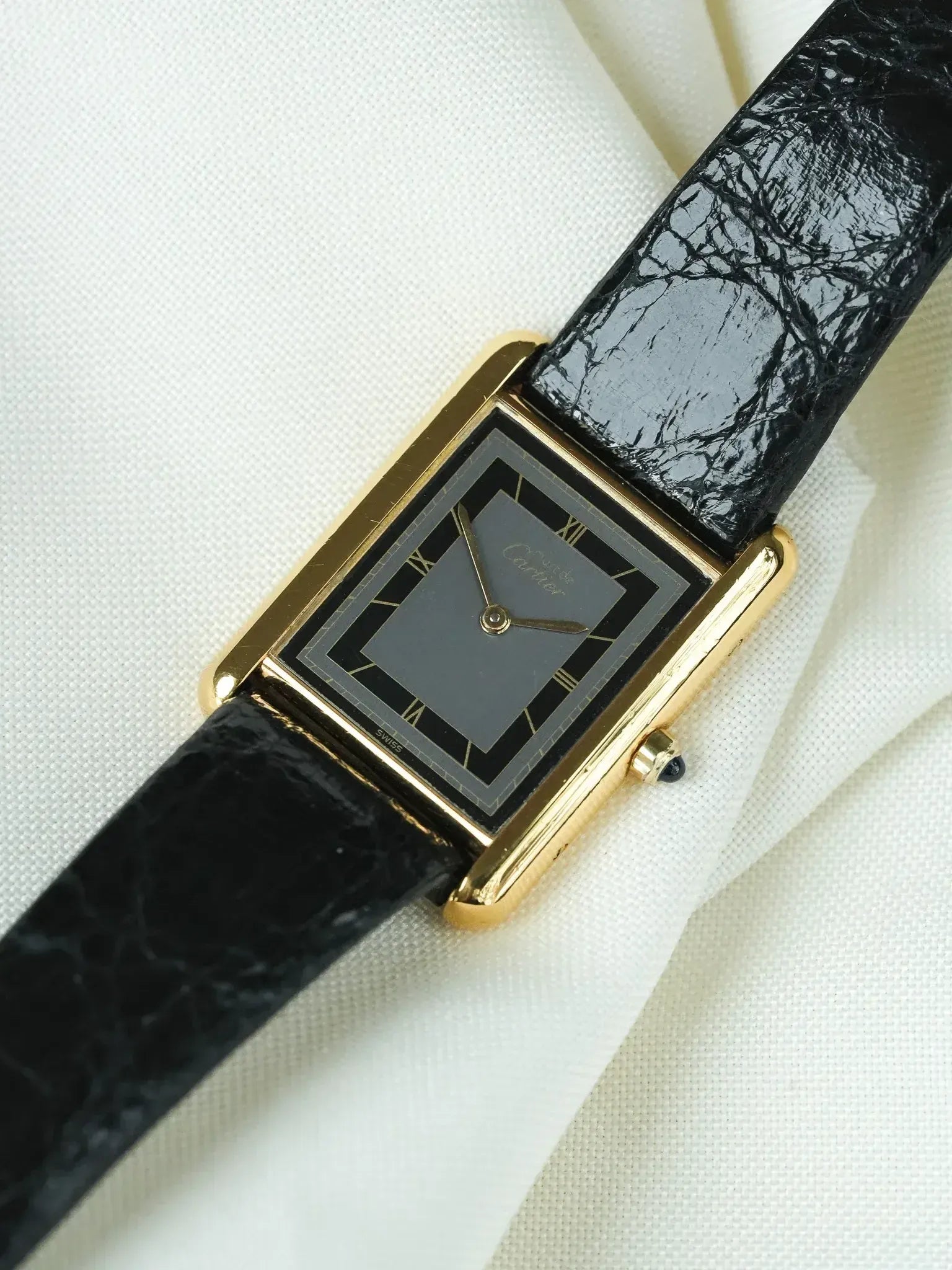 Montre Cartier Must de Cartier Tank - Vermeil Quartz Cadran Gris (Années 1980) - Atelier Victor