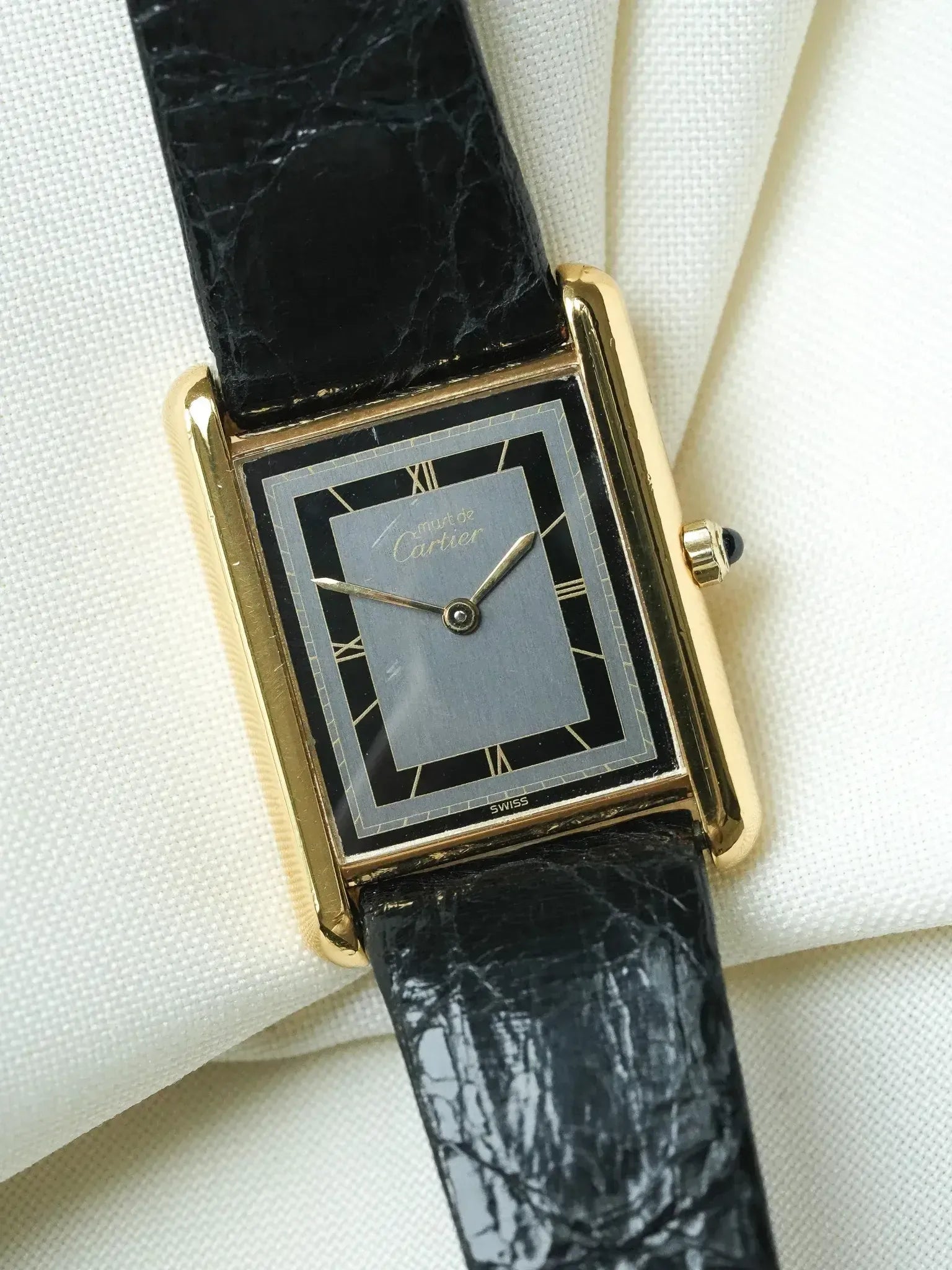 Montre Cartier Must de Cartier Tank - Vermeil Quartz Cadran Gris (Années 1980) - Atelier Victor