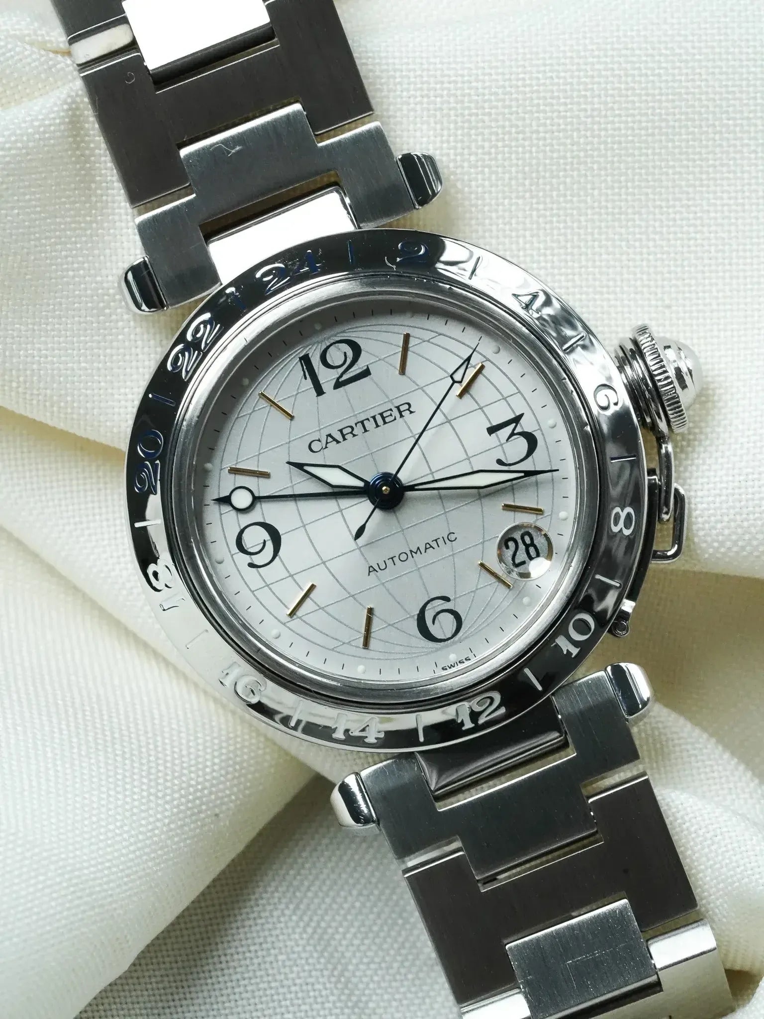 Cartier - Pasha GMT 35mm Cadran Argent Top condition - 2000s - Atelier Victor