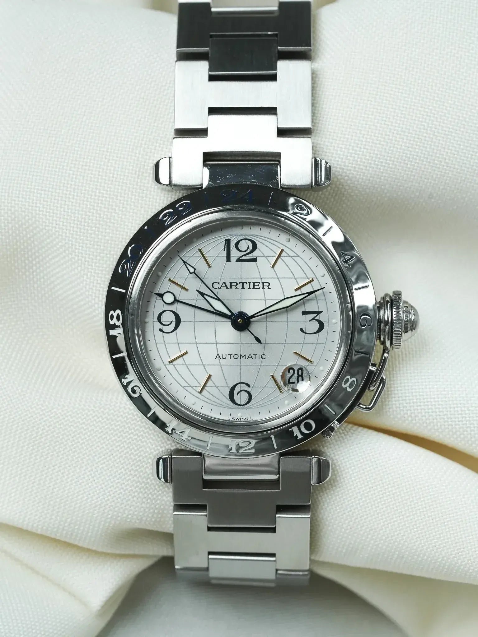 Cartier - Pasha GMT 35mm Cadran Argent Top condition - 2000s - Atelier Victor