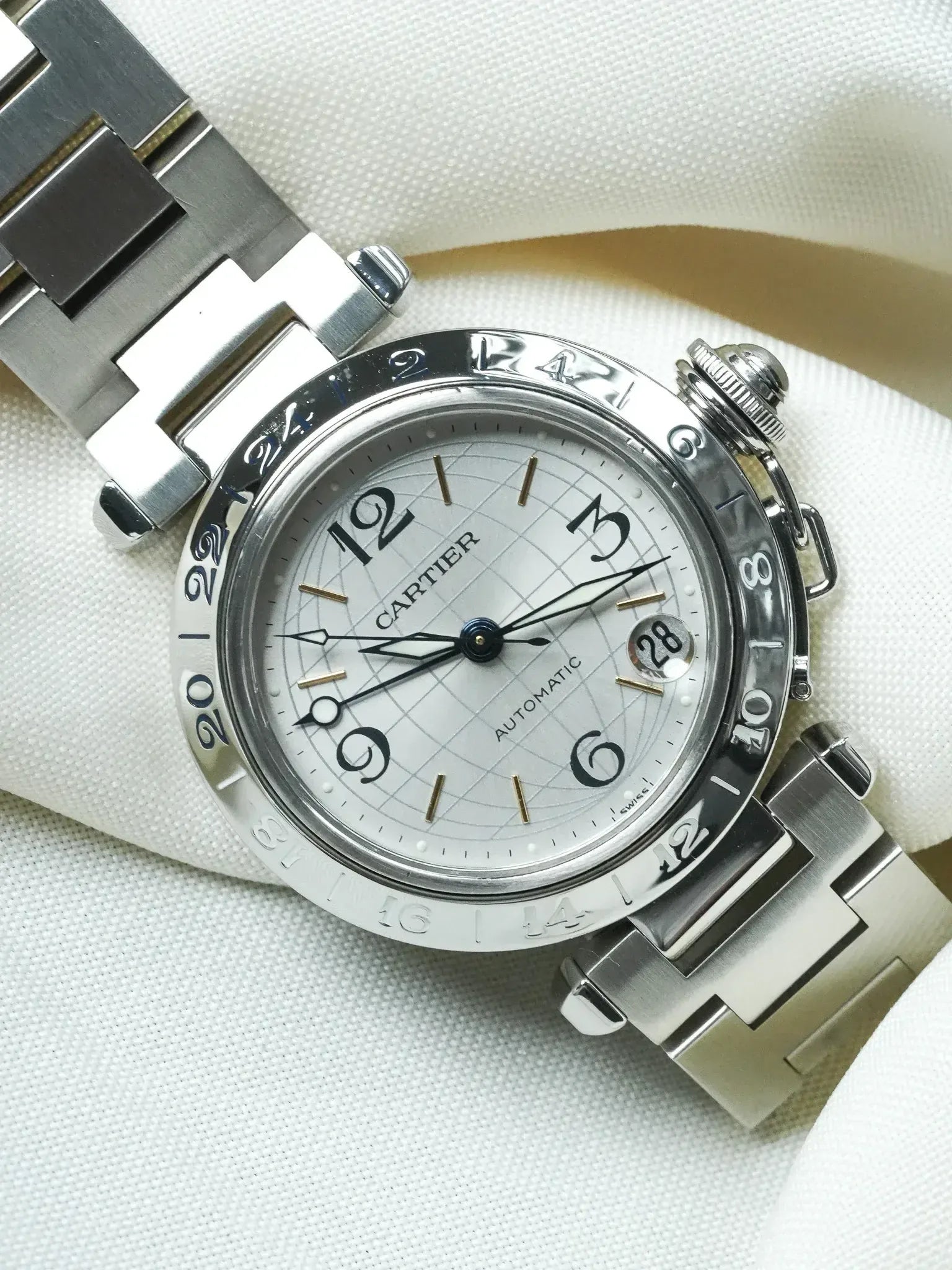 Cartier - Pasha GMT 35mm Cadran Argent Top condition - 2000s - Atelier Victor