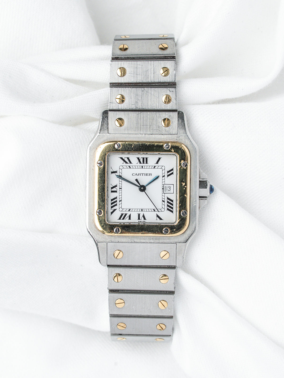 Boîtier bicolore or et acier sur son bracelet - Montre Cartier Santos Carrée 2961 Vintage - Atelier Victor