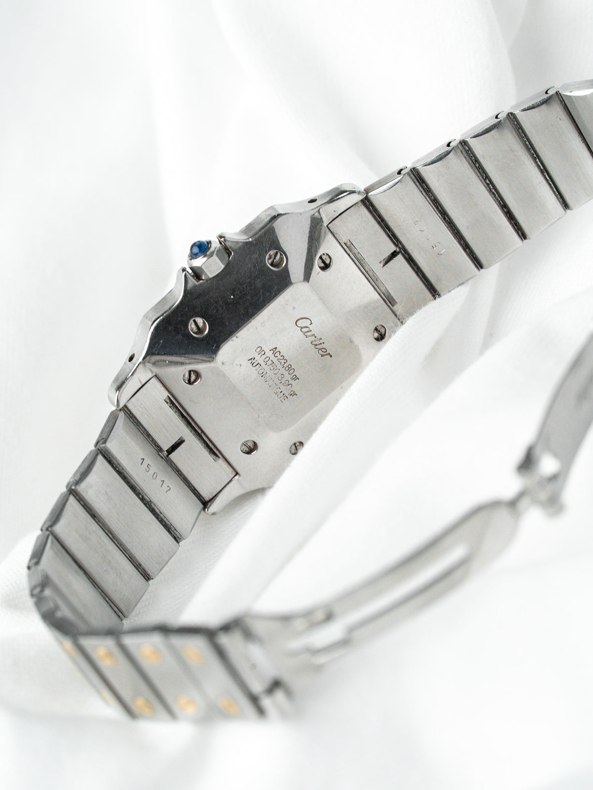Fond de boîte et flanc du boîtier - Montre Cartier Santos Carrée 2961 Vintage - Atelier Victor