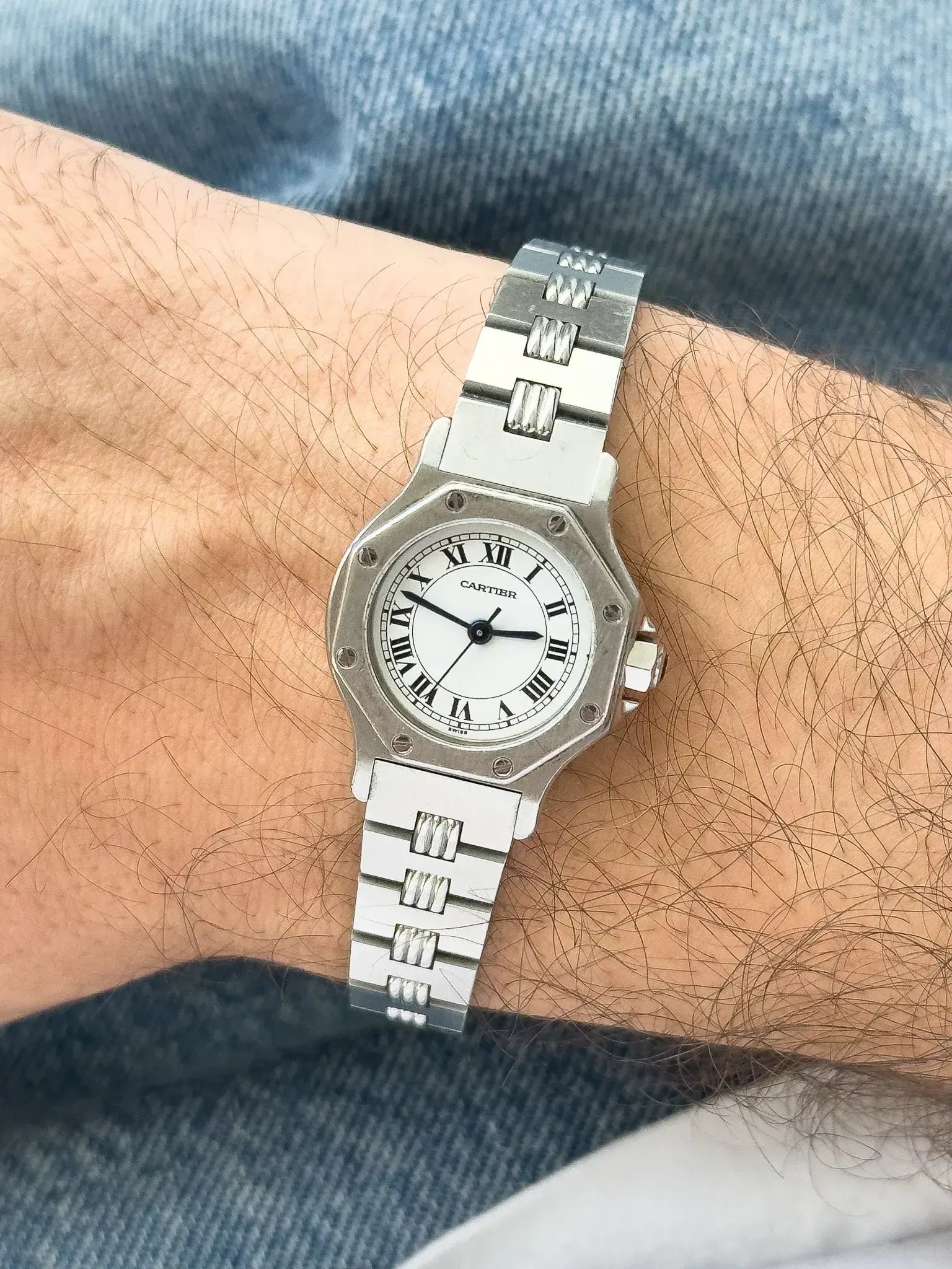 Montre Cartier Santos Godron Octagon Vintage - 24mm Acier (Années 1980) - Atelier Victor