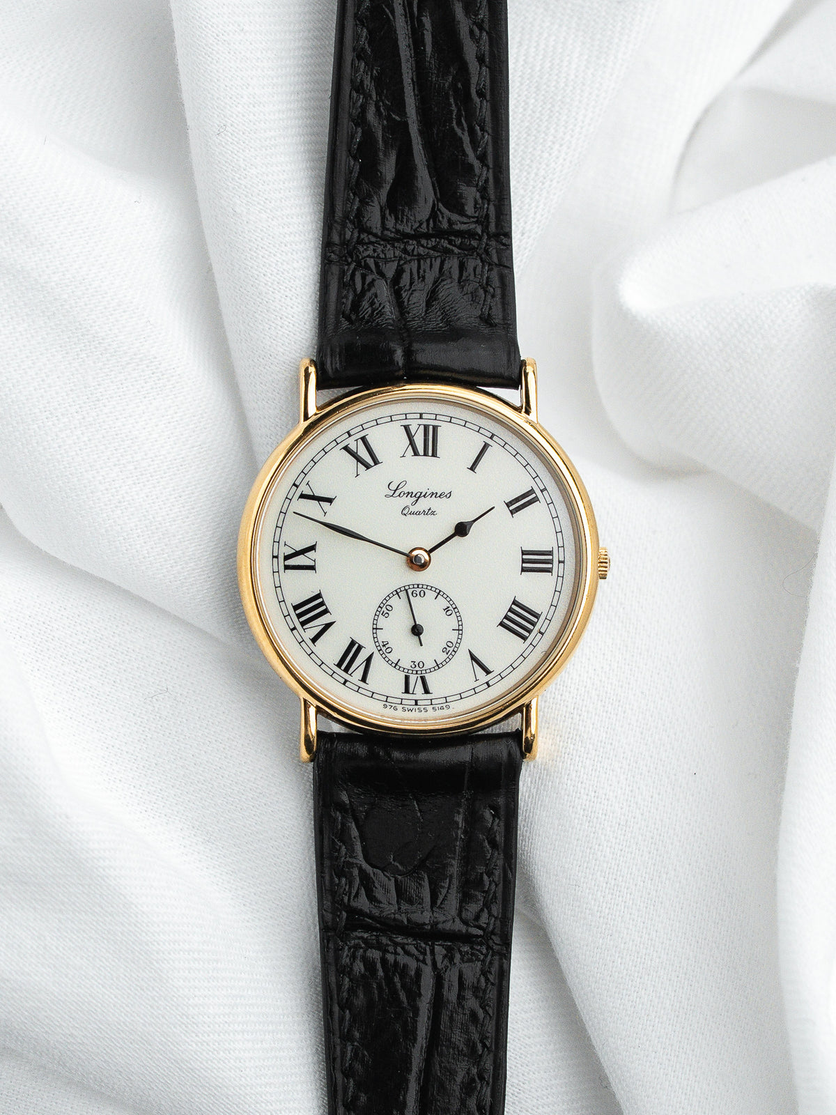 Cinturino in pelle nera effetto coccodrillo e fibbia - Orologio Longines Charleston 5149 Vintage - Atelier Victor