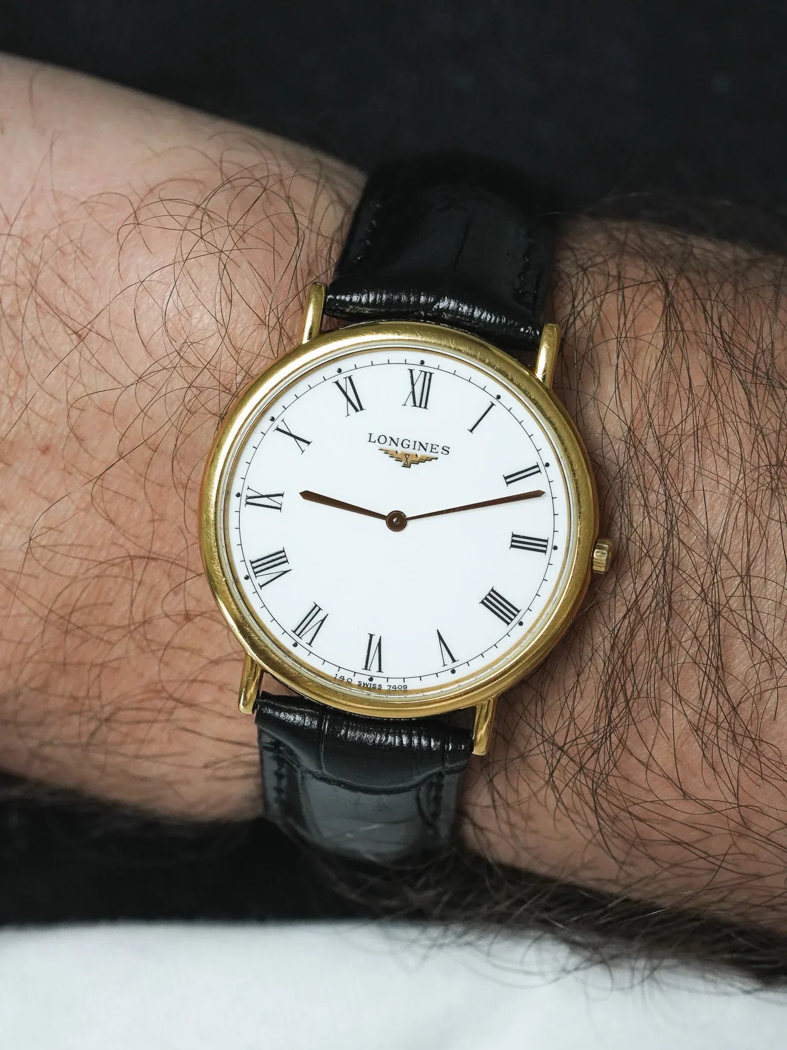 Montre Longines Vintage (1990s) - La Grande Classique Extra plate Or Cadran blanc romain