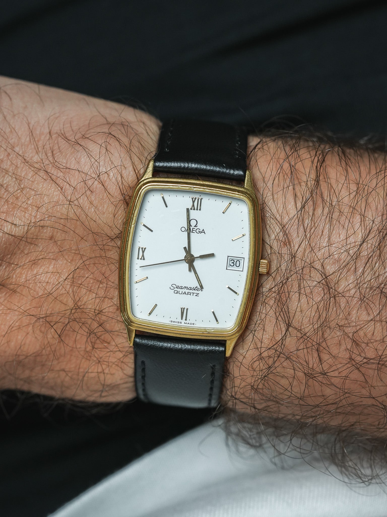 Montre Omega Seamaster Vintage - Tonneau Plaqué Or Blanc (1982) - Atelier Victor