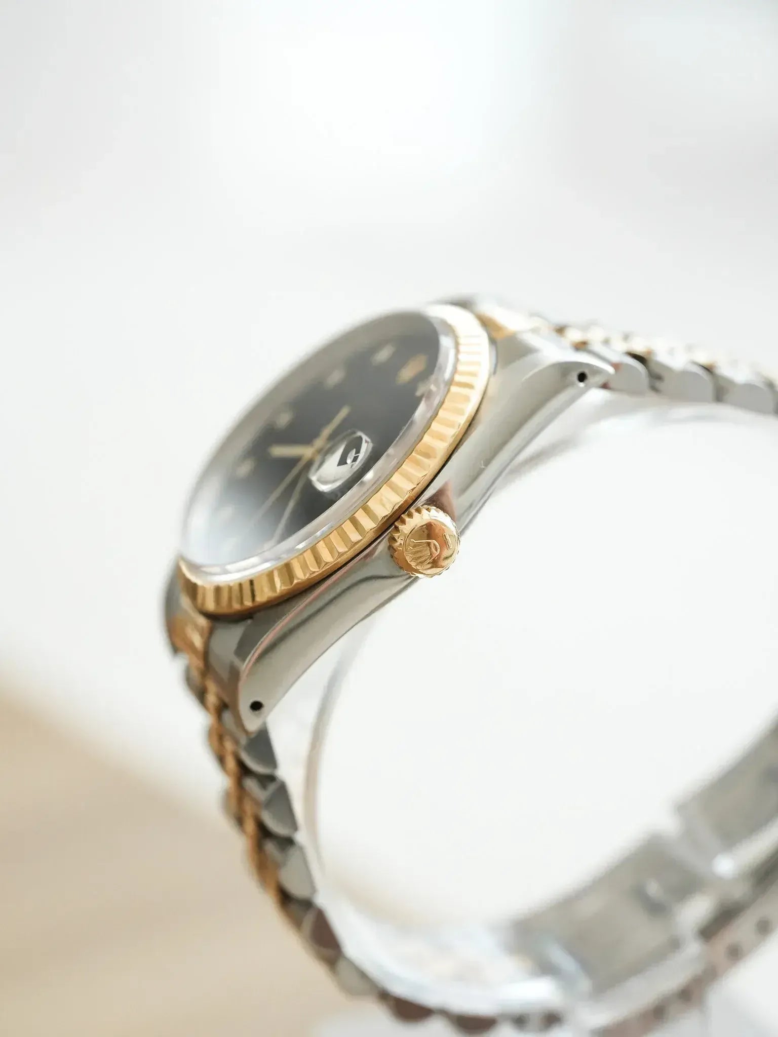 Rolex Datejust vintage two-tone with black dial and fluted bezel