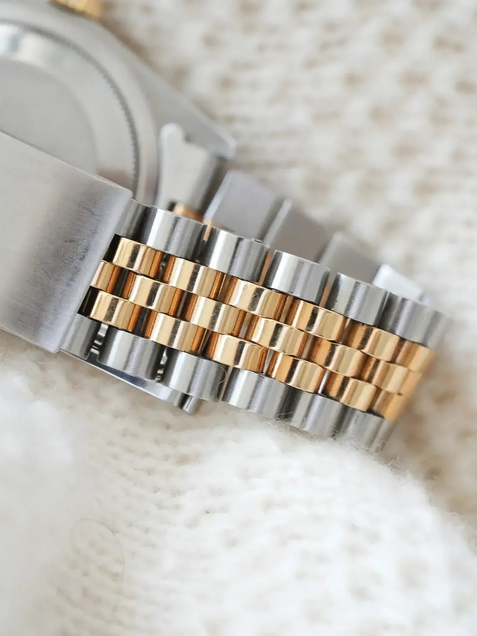 Rolex vintage bracelet two-tone steel and gold on textured fabric