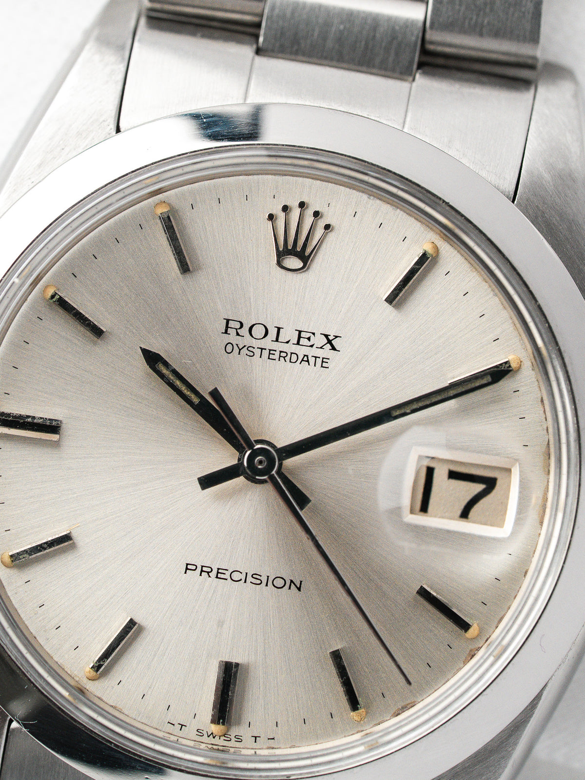 Montre Rolex Oysterdate Precision vintage en acier avec cadran argenté et date