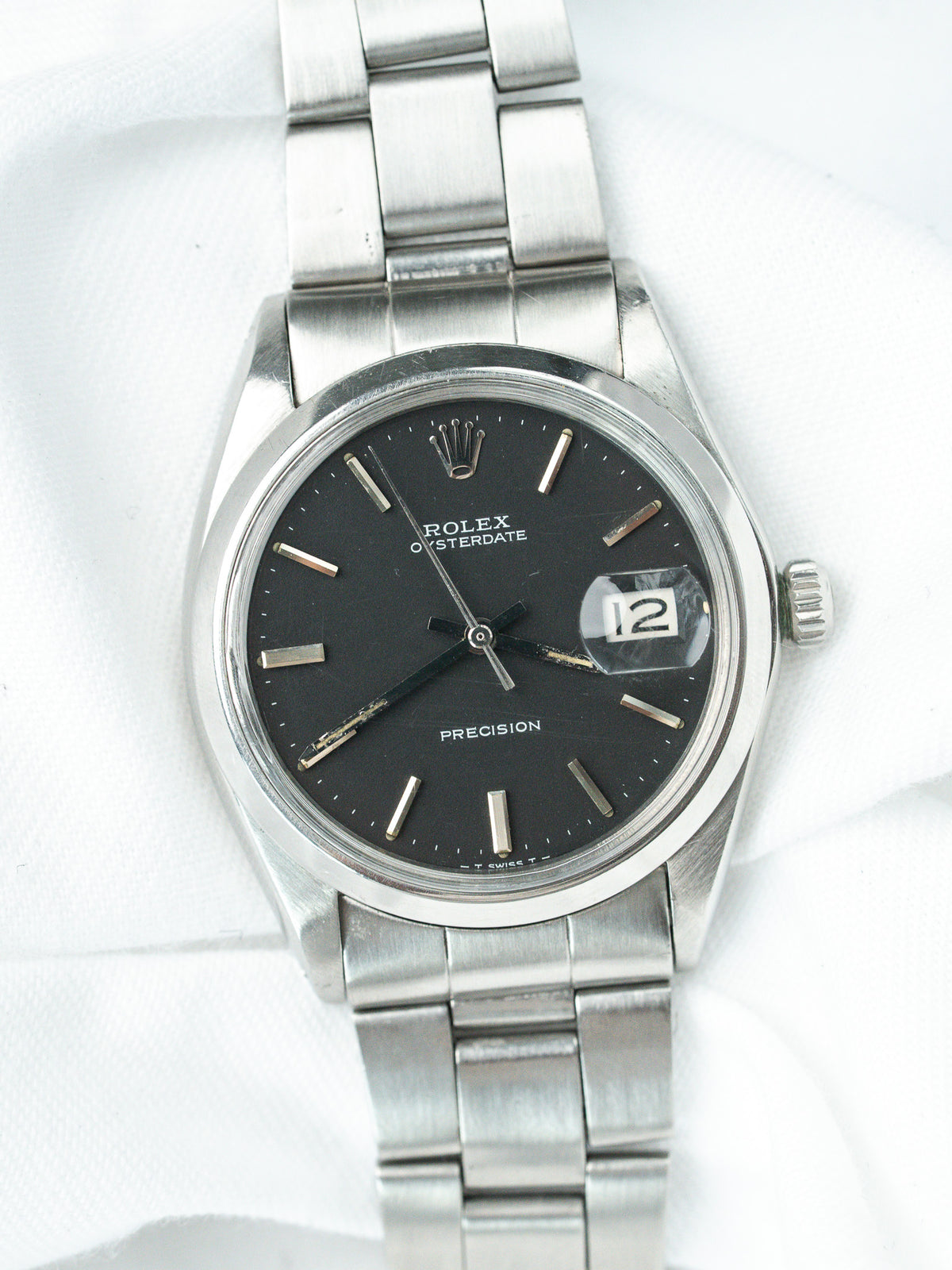 Black dial at a slight angle - Rolex Oysterdate Precision 6694 Watch - Atelier Victor