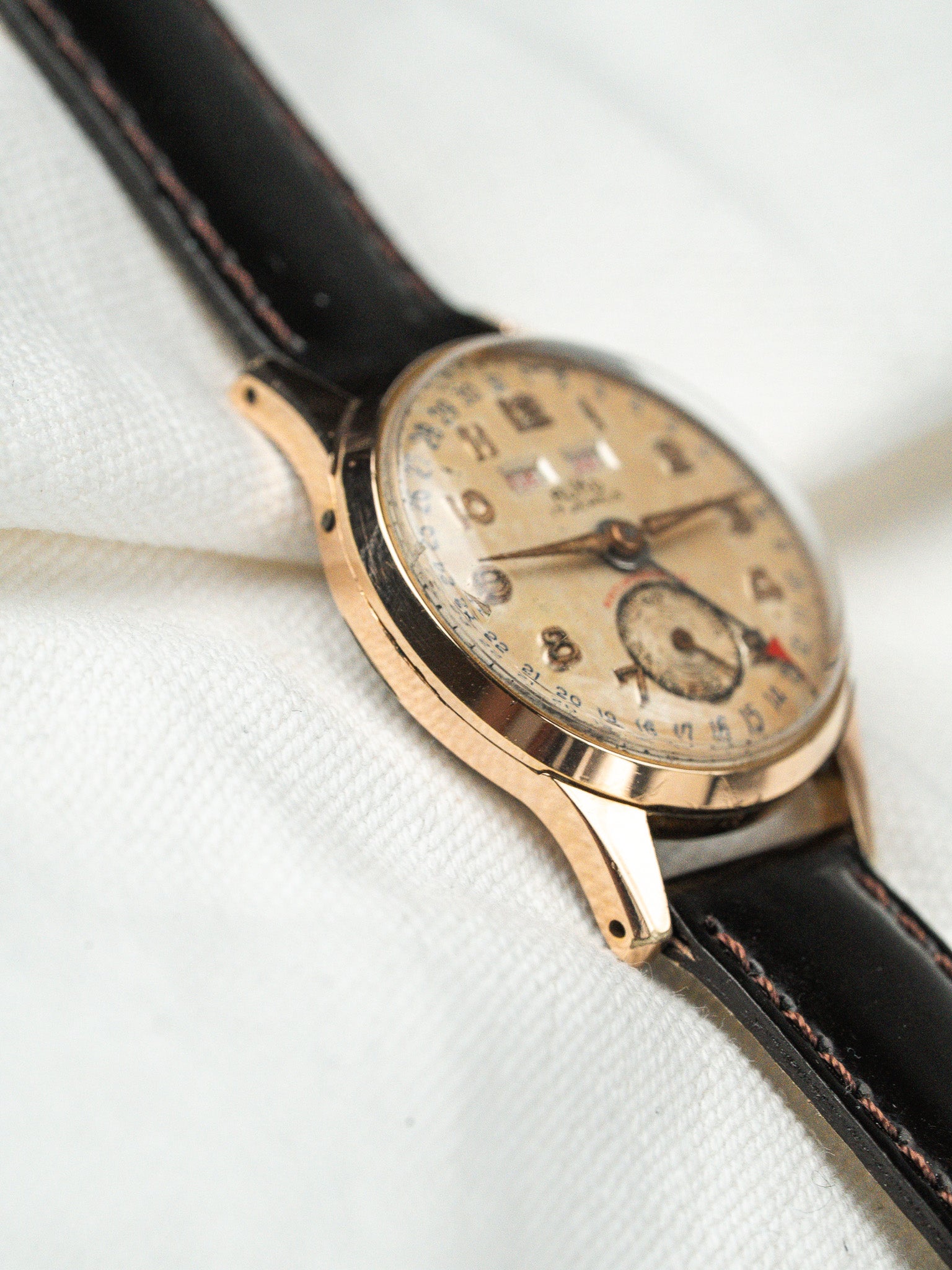 Vintage Ruko Triple Calendar Rose Gold-Plated Watch — Swiss (1950s)