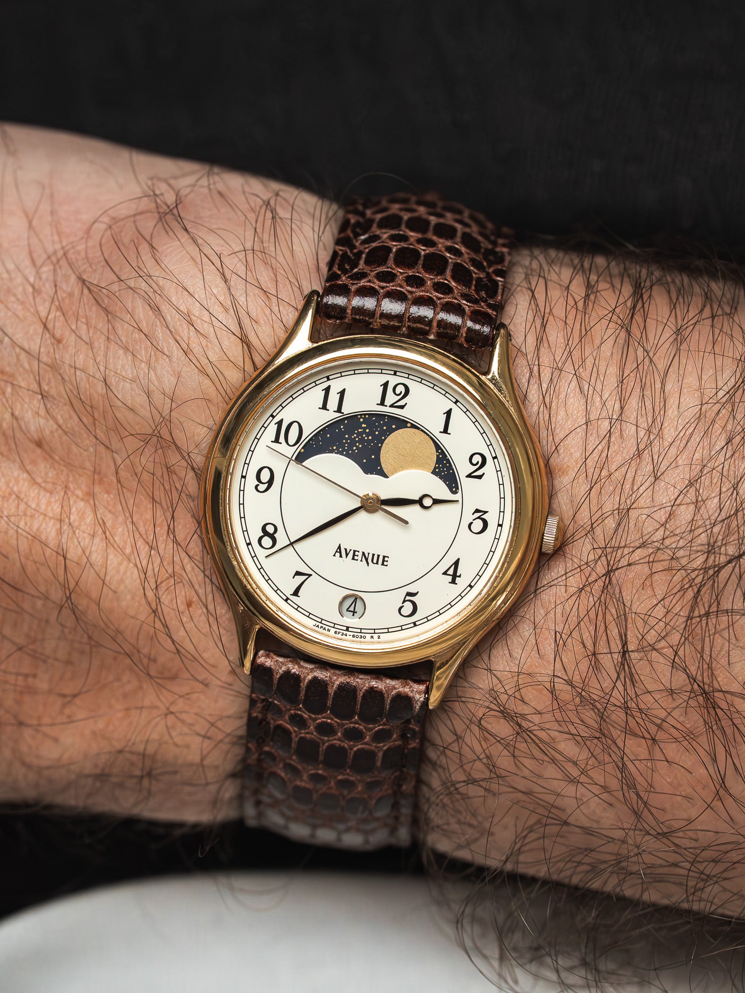 Orologio Seiko Avenue Vintage — Fase lunare placcato oro (1992)